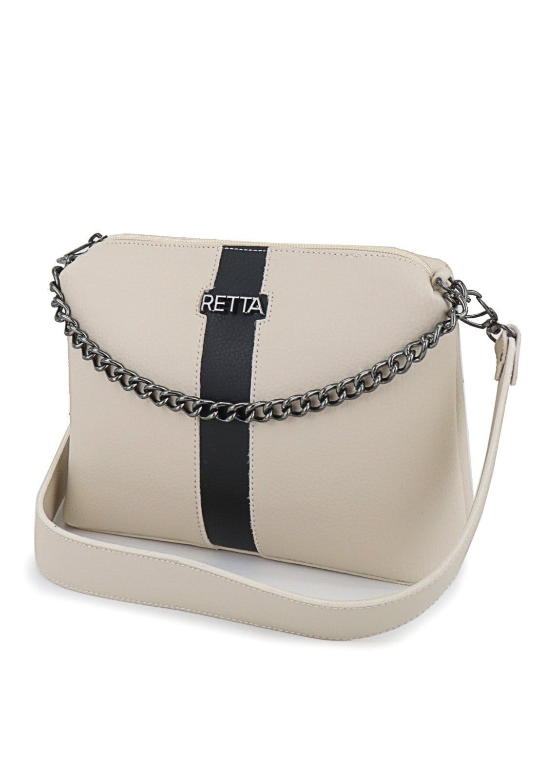 Vista 2 Bolsa Feminina Retta Kiara Transversal Pequena Marfim e Preta Retta Oficial branco