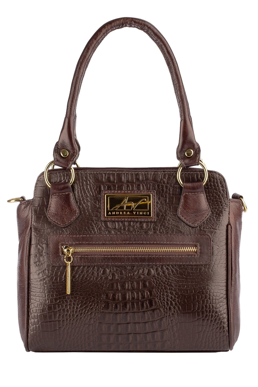 Vista principal Bolsa de couro croco Amélia - Café Andrea Vinci caramelo