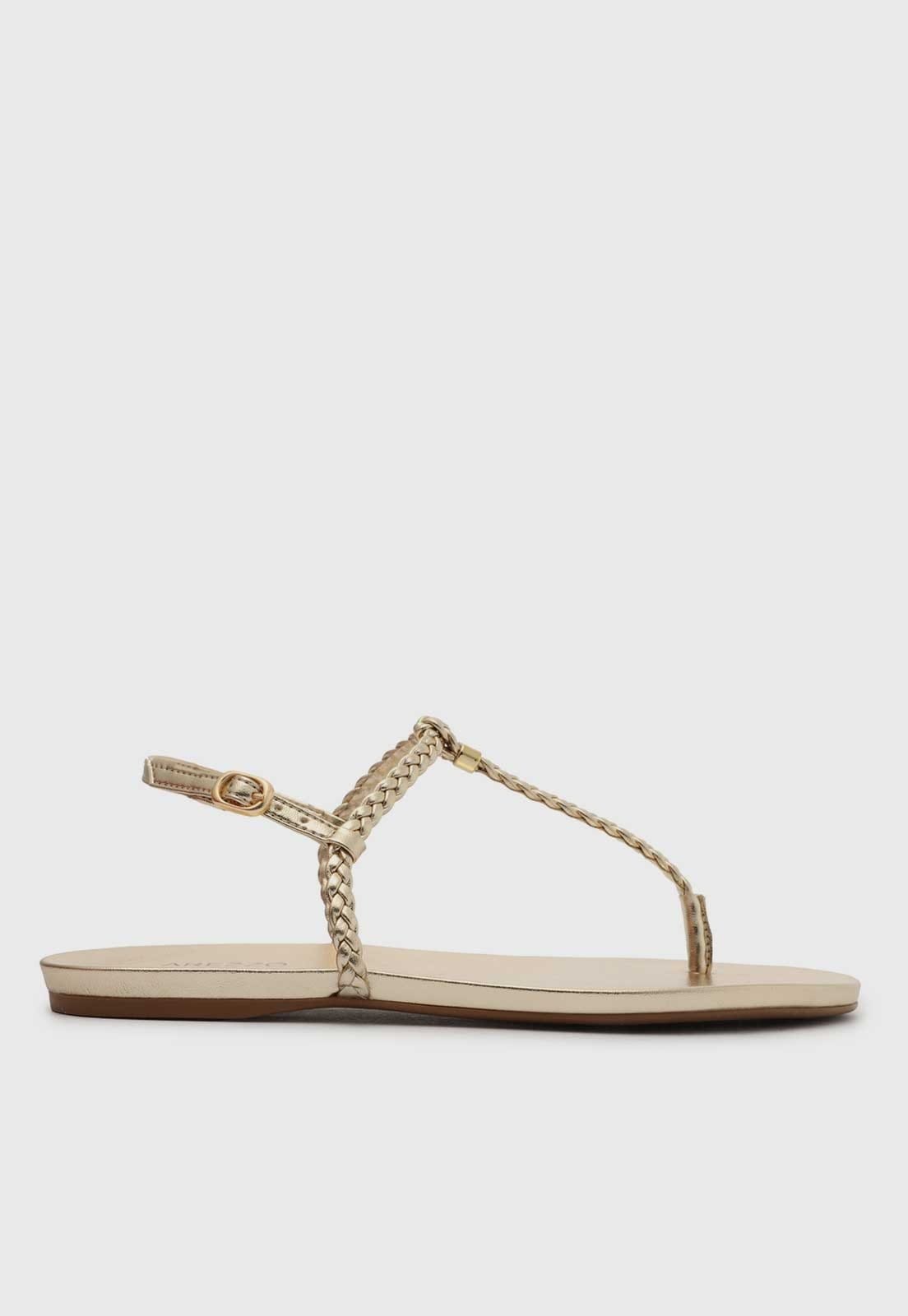 Rasteira Fechada Arezzo Tiras Trançadas Platino