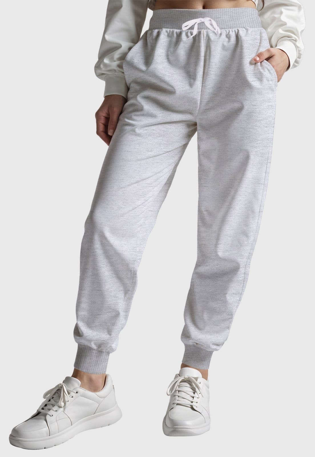 Vista principal Calça Moletom Feminina Lisa Básica Benellys Claro Benellys cinza