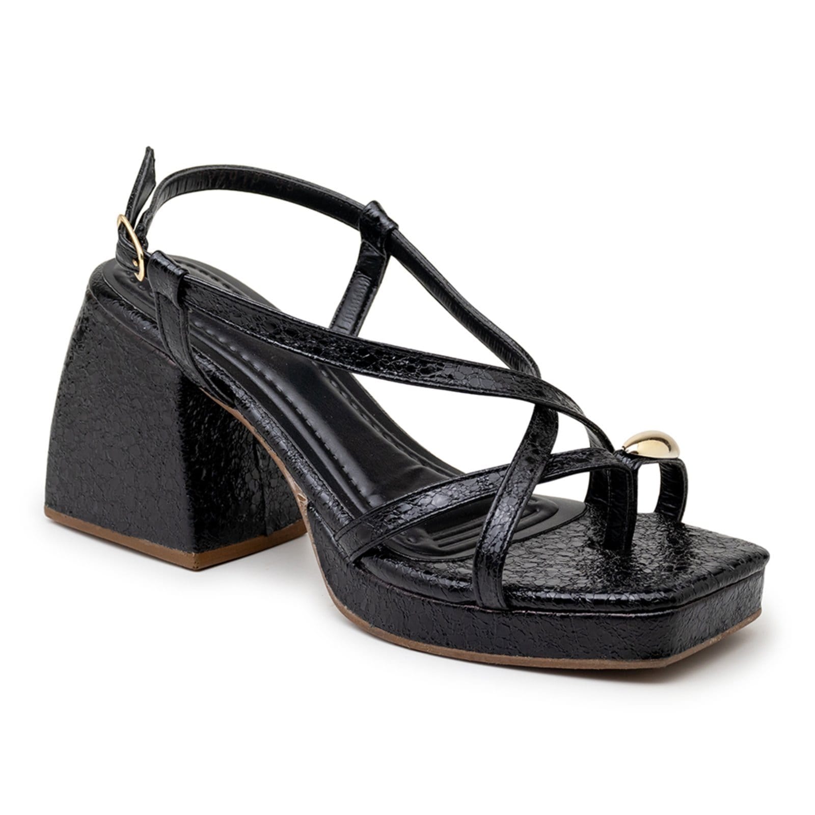 Vista 2 Sandália Feminina Meia Pata Salto Grosso 195010 Essence Flor da Pele preto