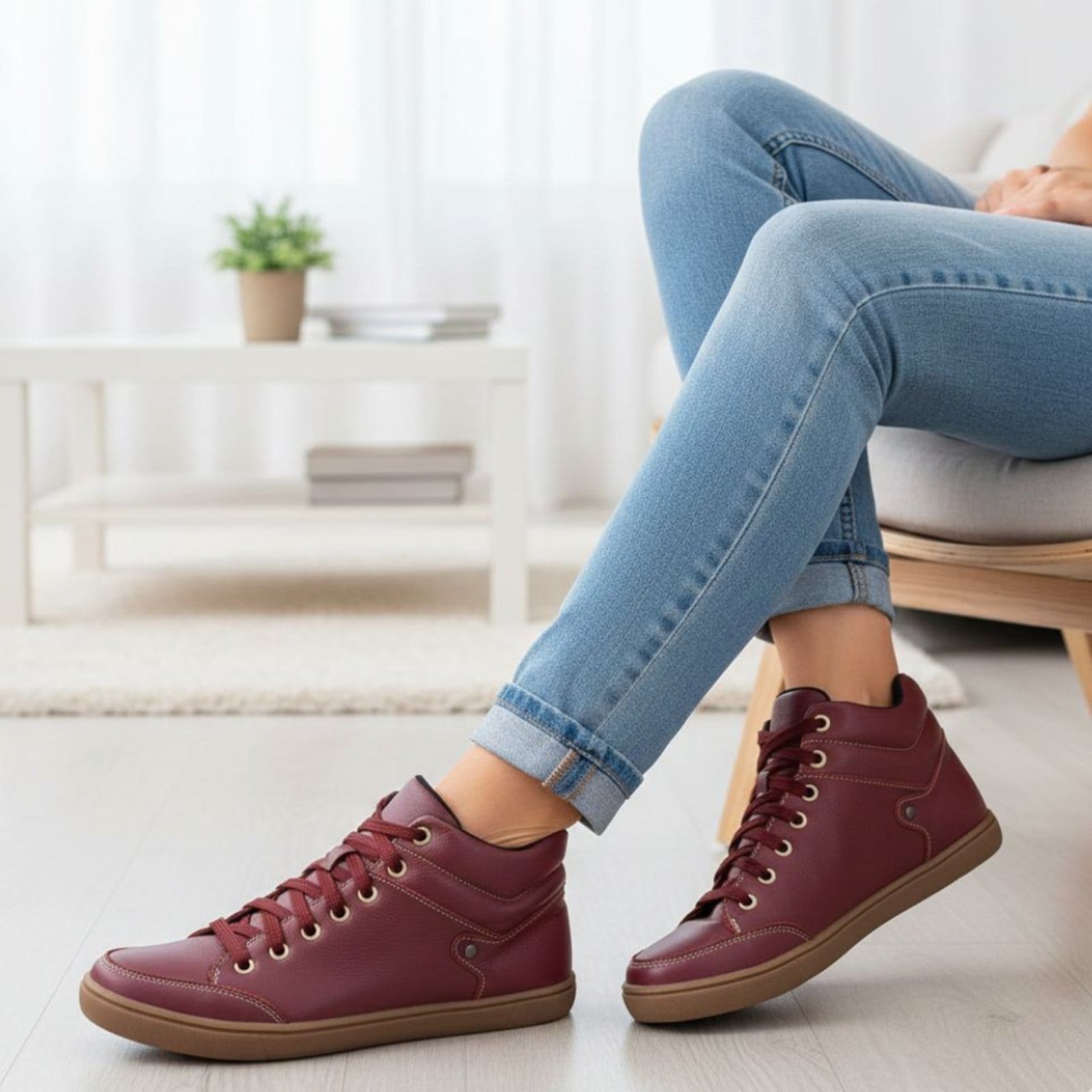 Bota Botinha Feminina Bordô Sem Salto Comfort