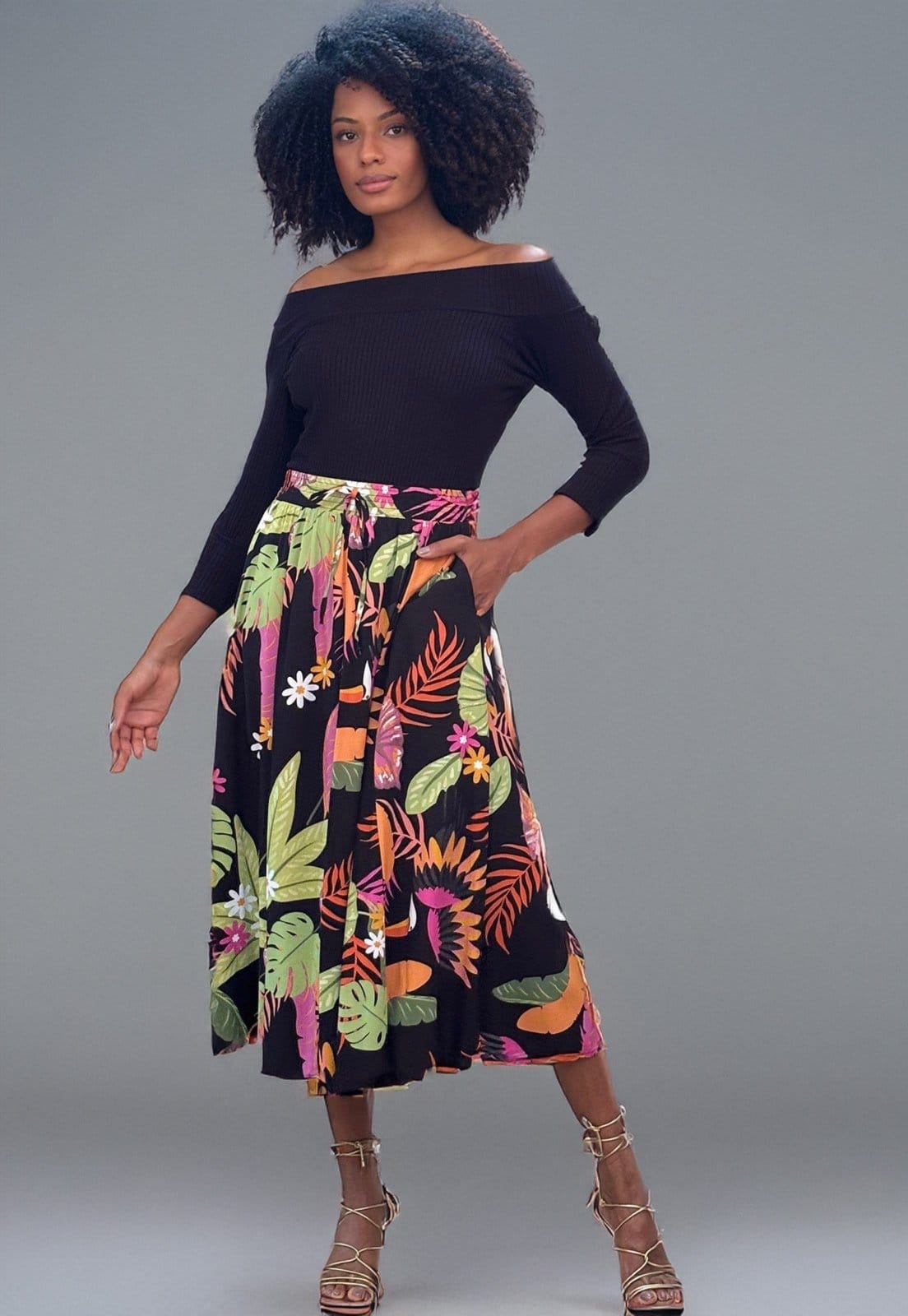 Vista 2 Saia Amazonia Vital Longa Viscose Estampa Noite Botânica Amazonia Vital branco/estampado/lilás/rosa/verde