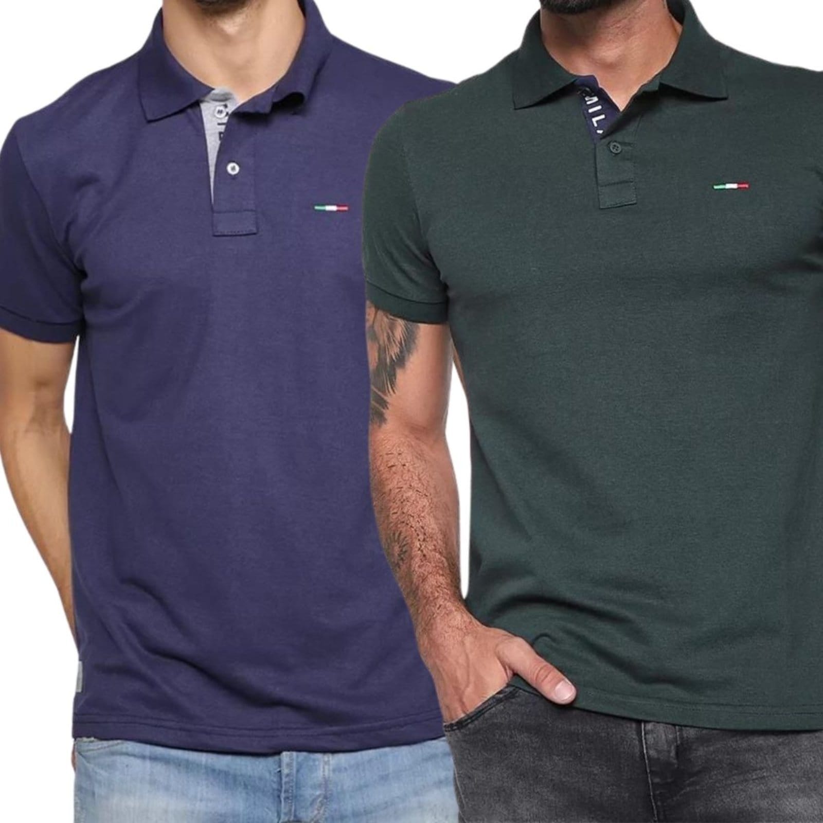 Kit 2 Polos FMF Masculina Básicas Piquet no Estilo Tommy Bordado Itália Marinho