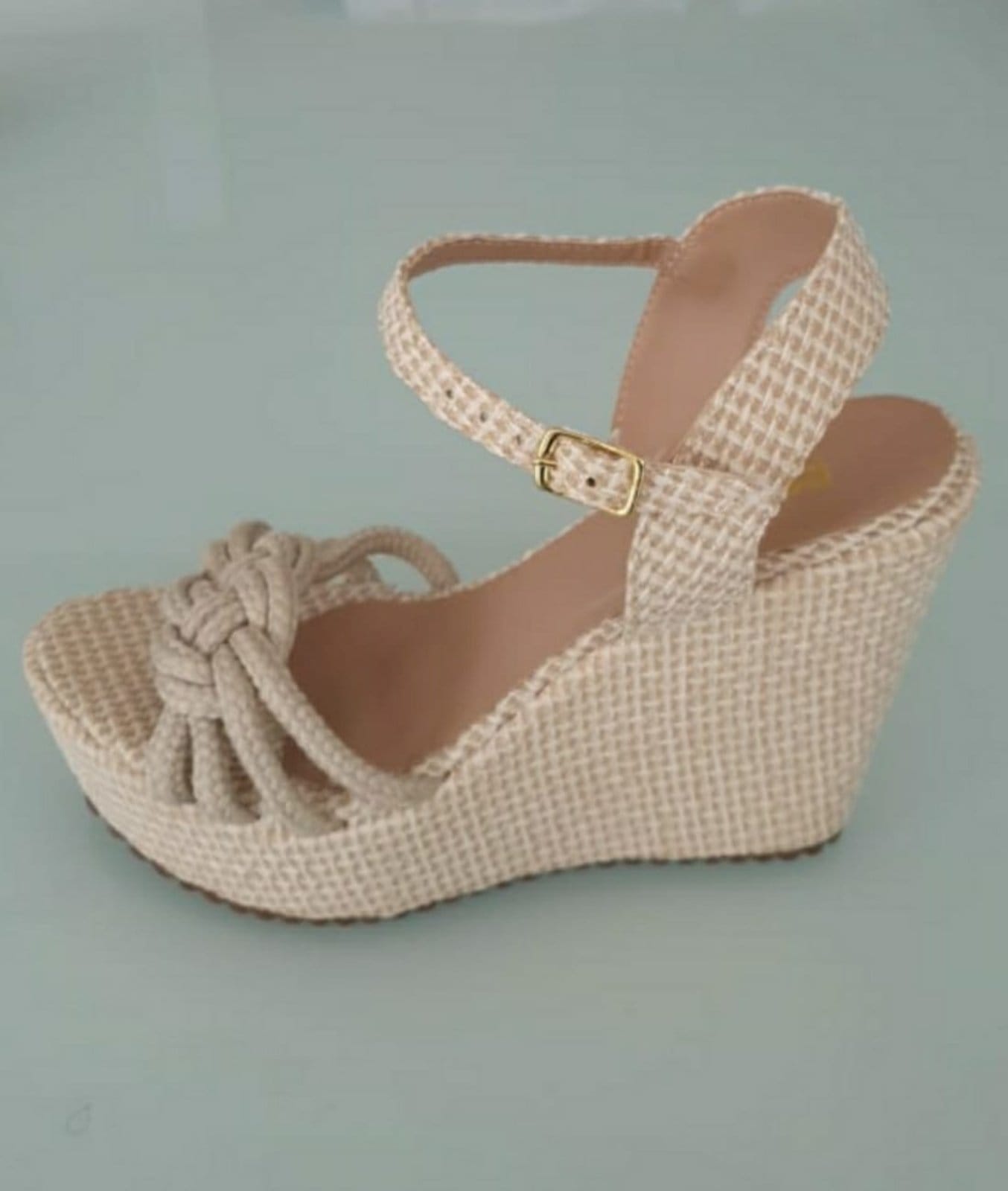 Vista 2 Sandália Delazari Anabela Linhão Cru Delazari bege