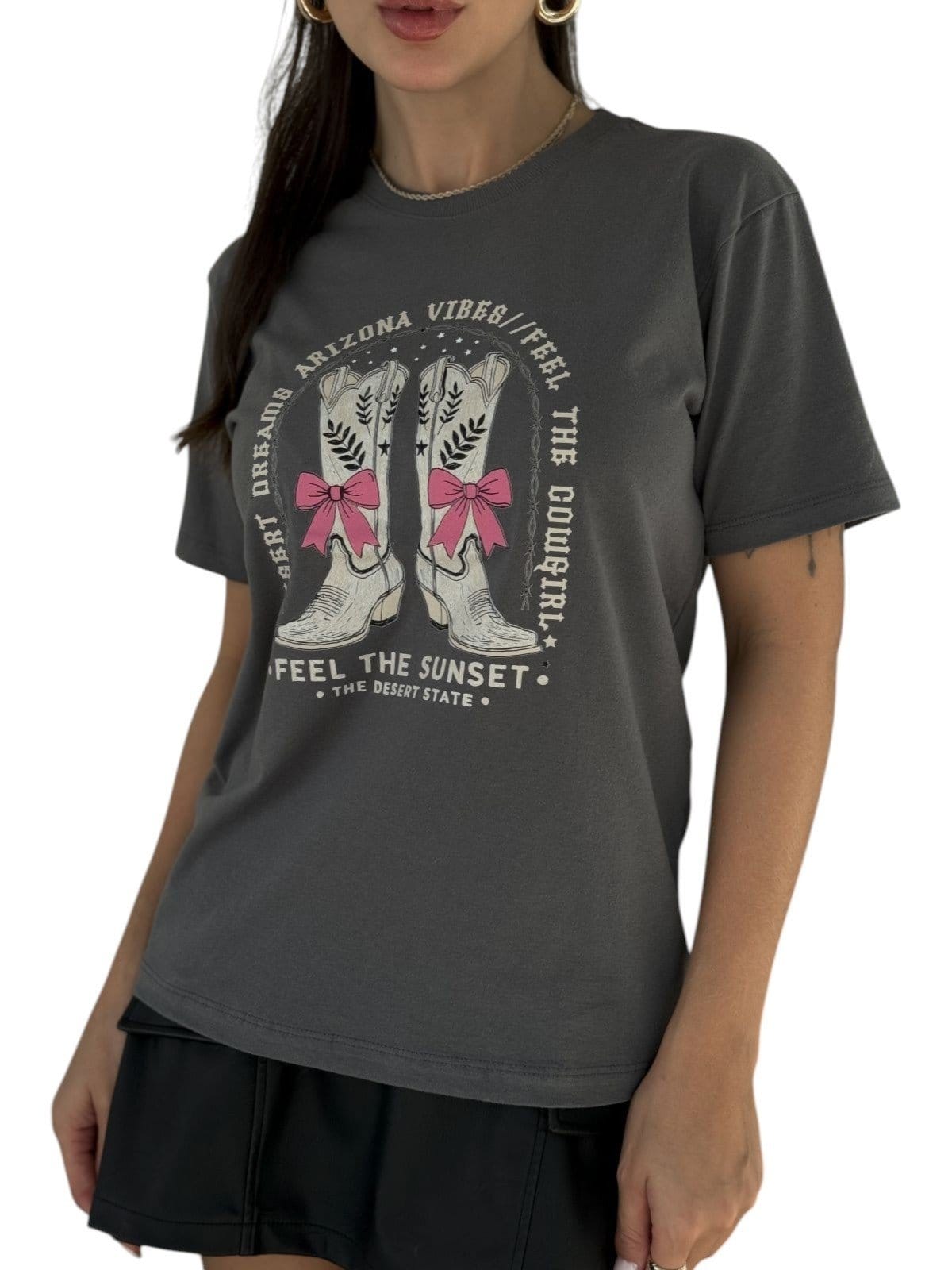 Vista 2 Camiseta Cianitas Chumbo Estampa Feel The Sunset Cianitas cinza