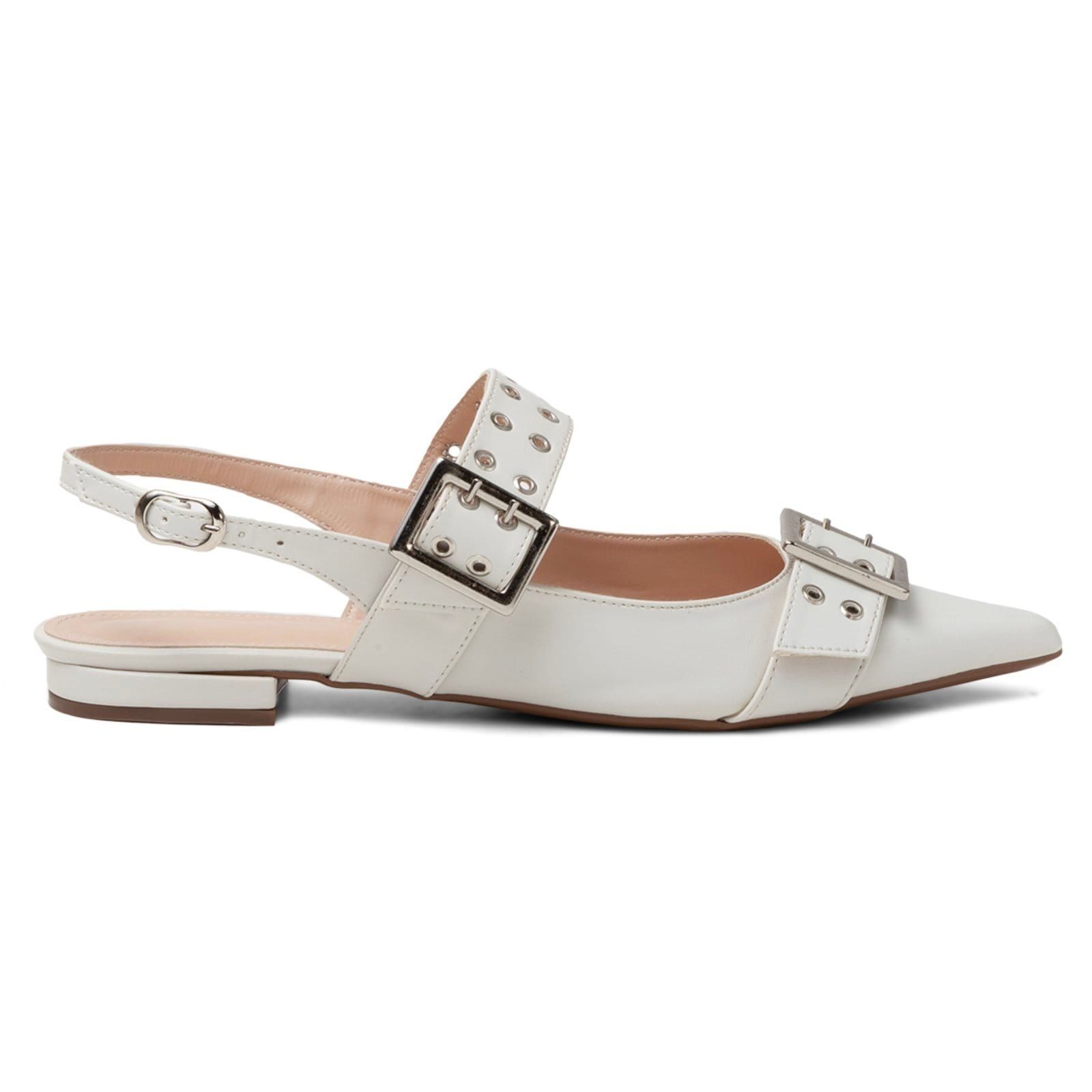 Vista 2 Sapatilha Slingback Rasteira Feminina Em Napa Off White 183010 Flor da Pele branco white