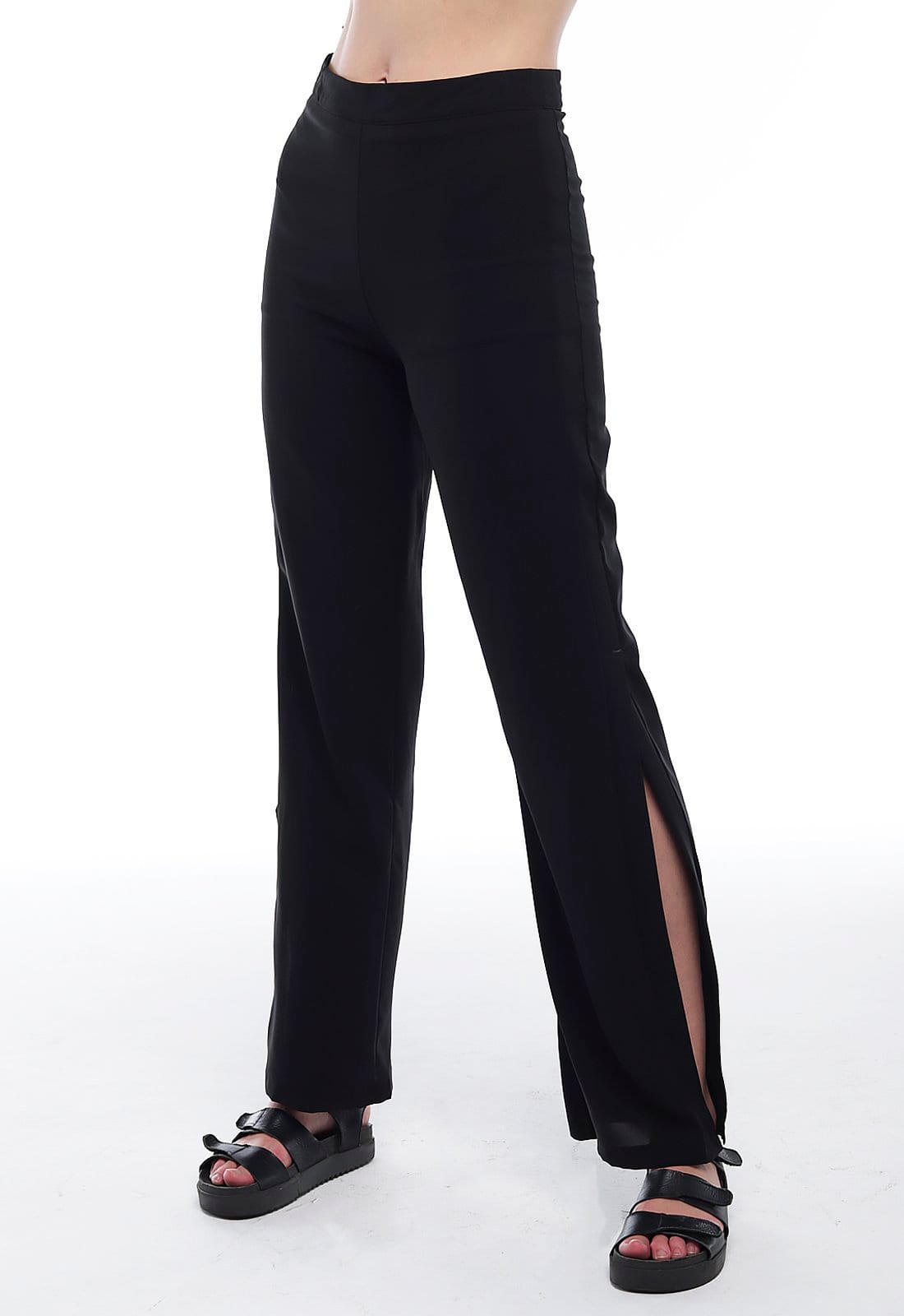 Calça Social Preta Feminina de Crepe com Abertura Sob