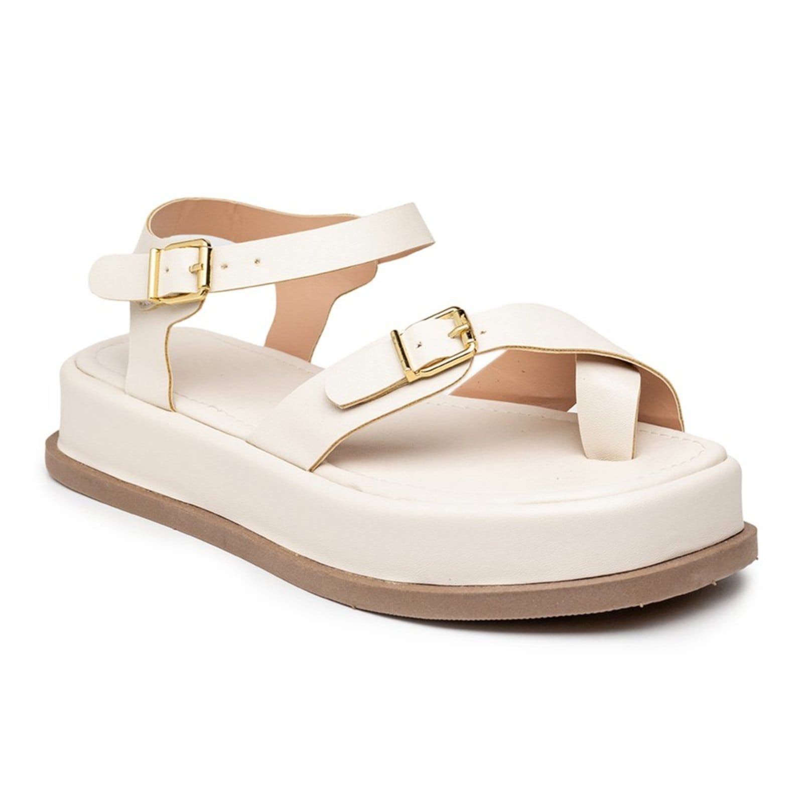 Vista 2 Sandália Feminina Papete Flatform Tiras Fivela 23410 Off White OFFWHITE Flor da Pele off-white white