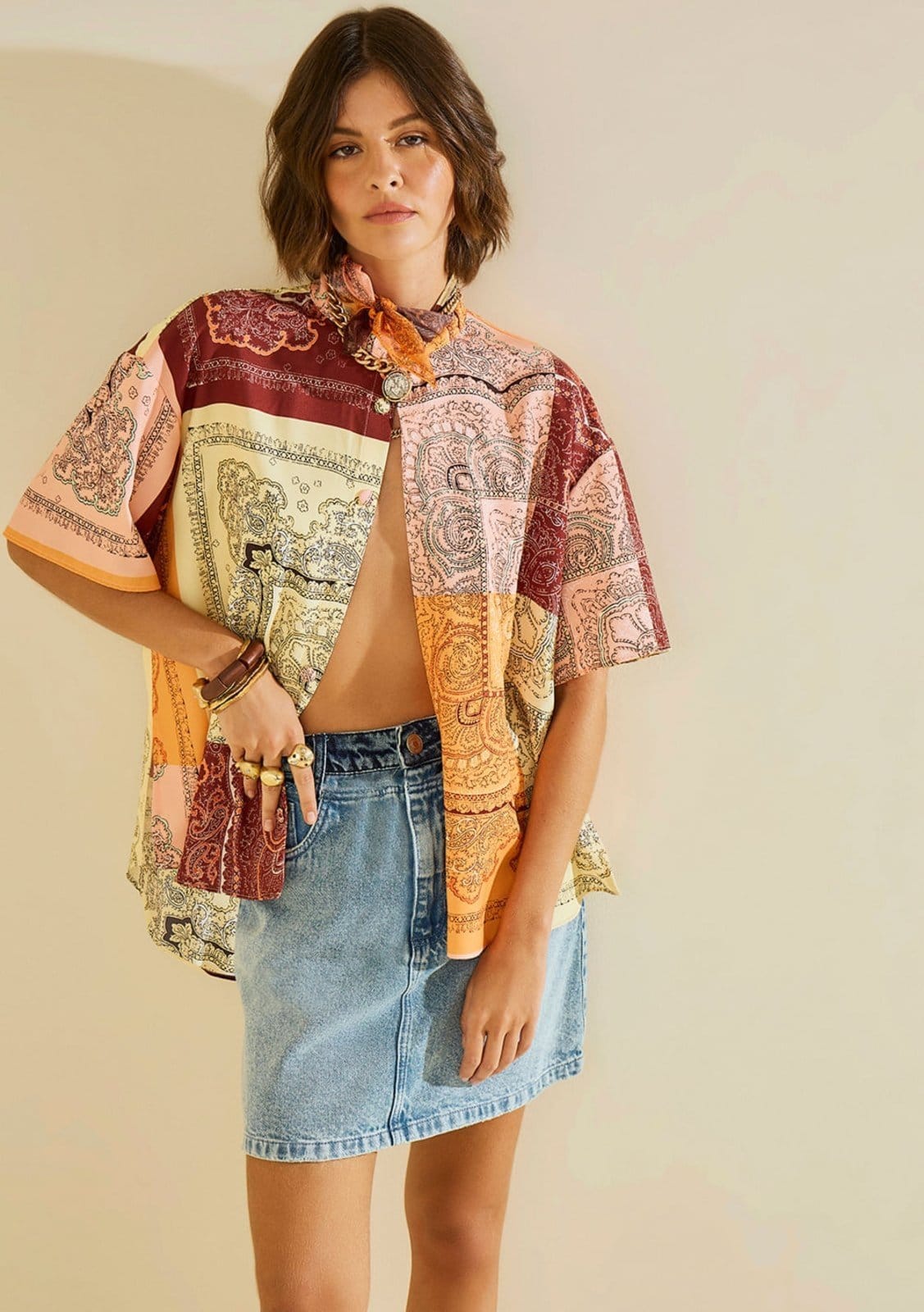 Saia Morena Rosa Reta Alta Curta Azul