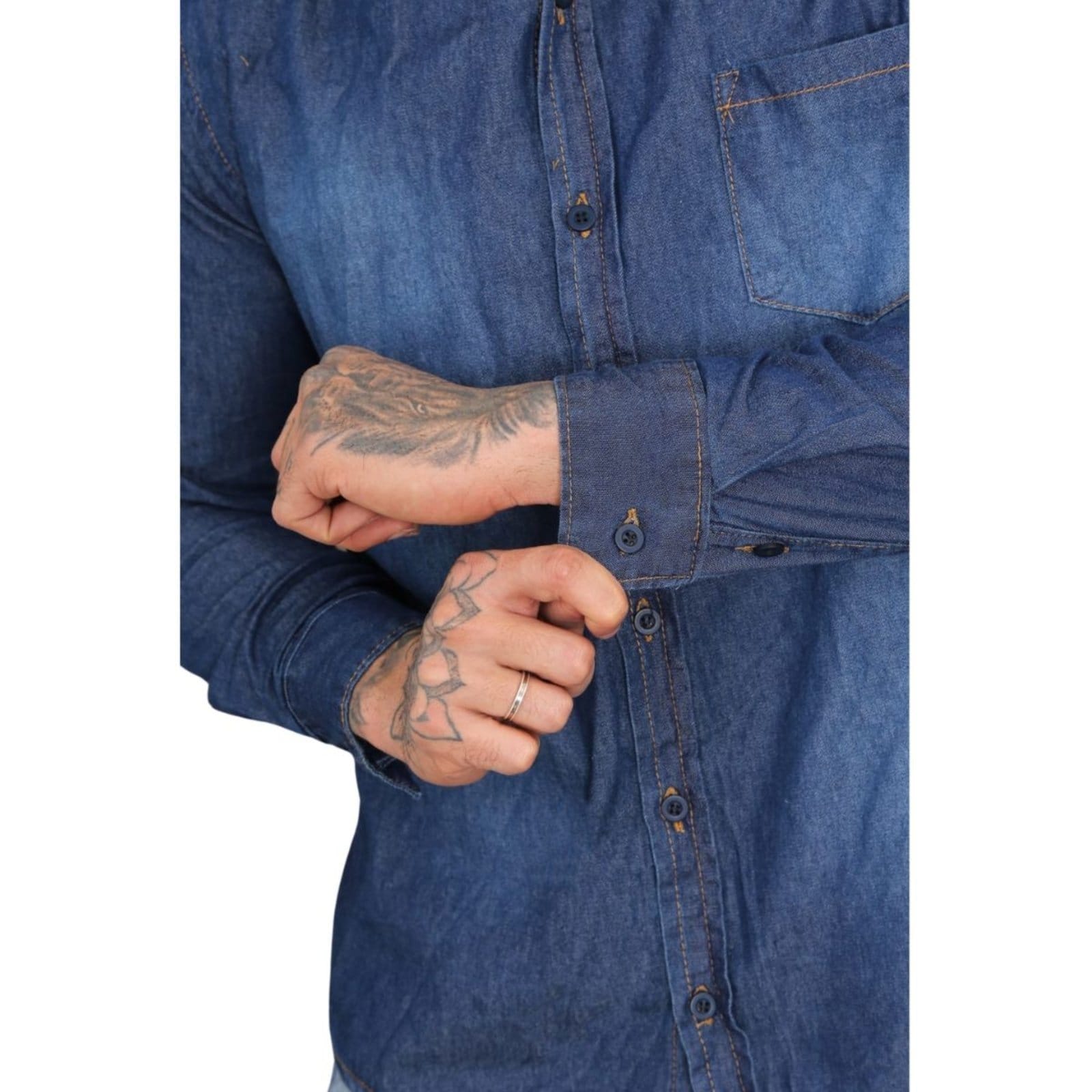 Vista 2 Camisa Masculina Escura Manga Longa JEANS LIGHT jeans