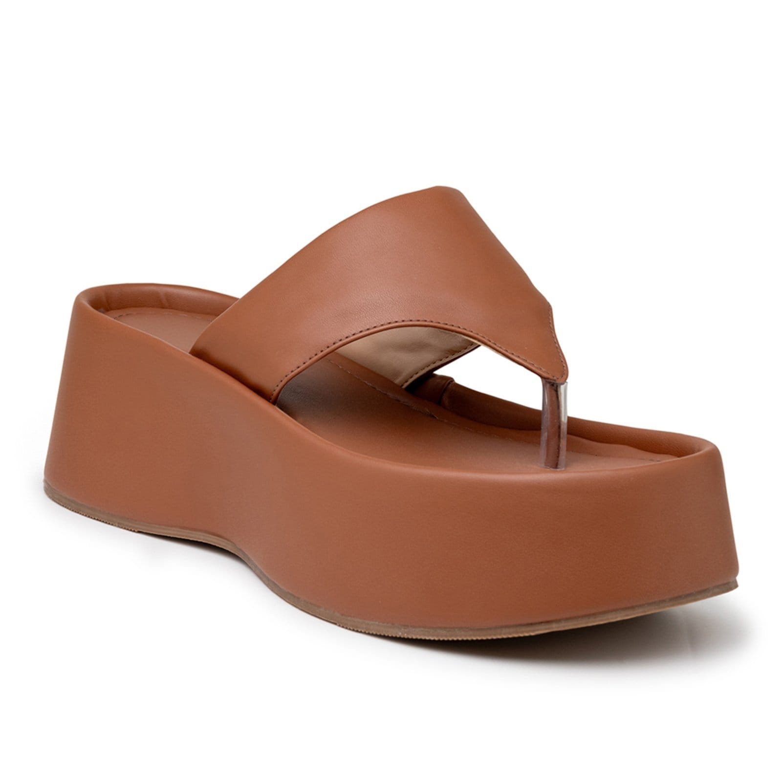 Vista 2 Sandália Tamanco Flatform Plataforma 5100 Napa Flor da Pele caramelo