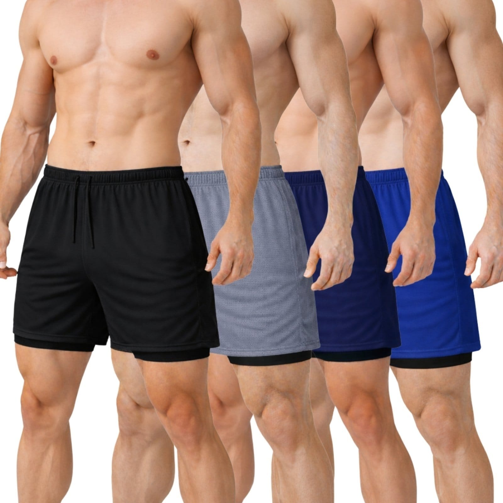 Kit 4 Short Treino Dry Fit Térmico 2 em 1 com Bolso para Celular e Porta-Toalha Calção Fitness Academia