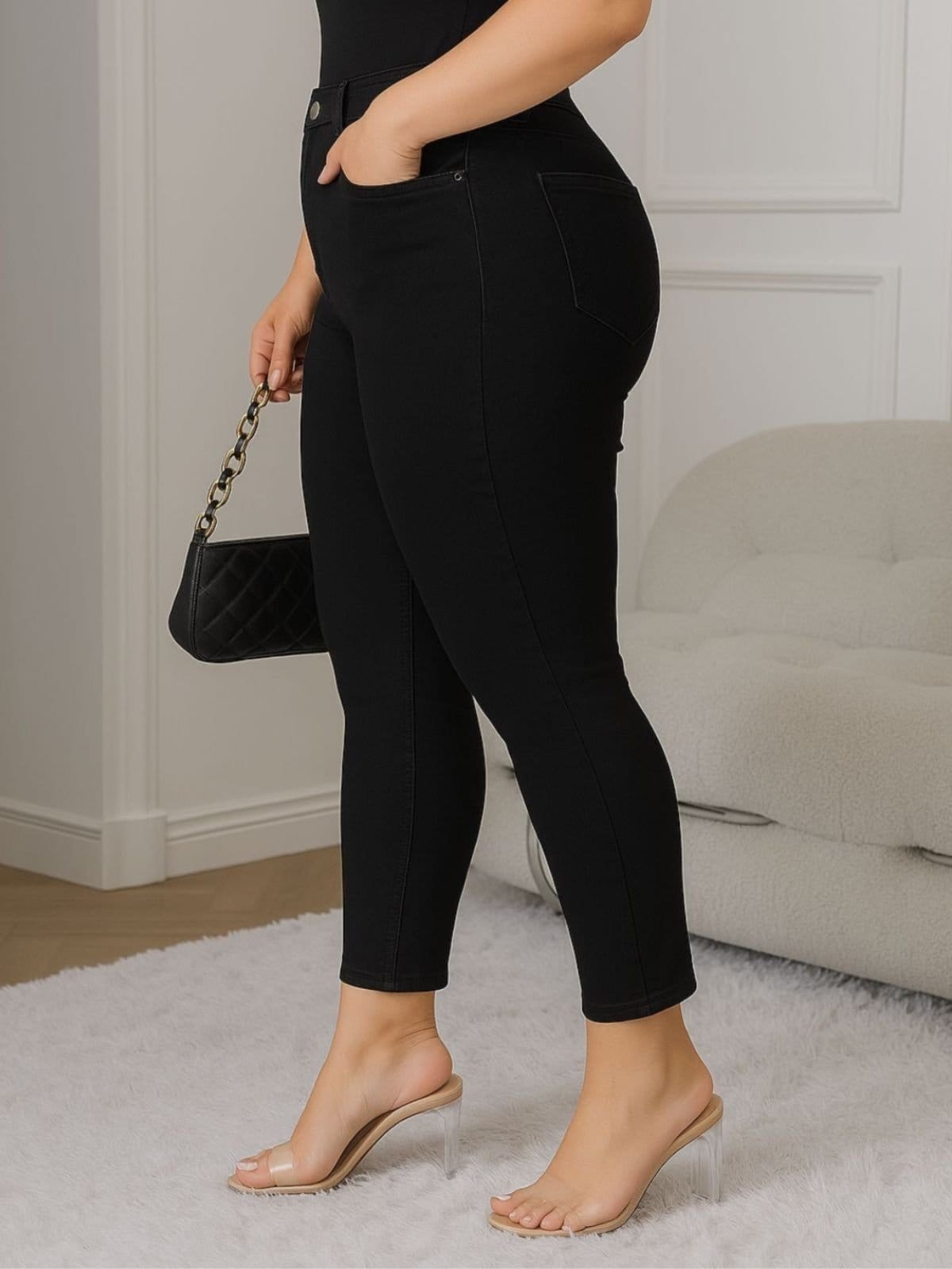 Vista 2 Calça Jeans Plus Size Feminina CKF Wear Onix Preta CKF Wear preto