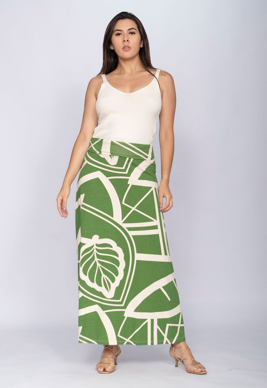 Saia CabanaFree Longa Malha SAZ Estampa Lagoa Botânica Verde - 2