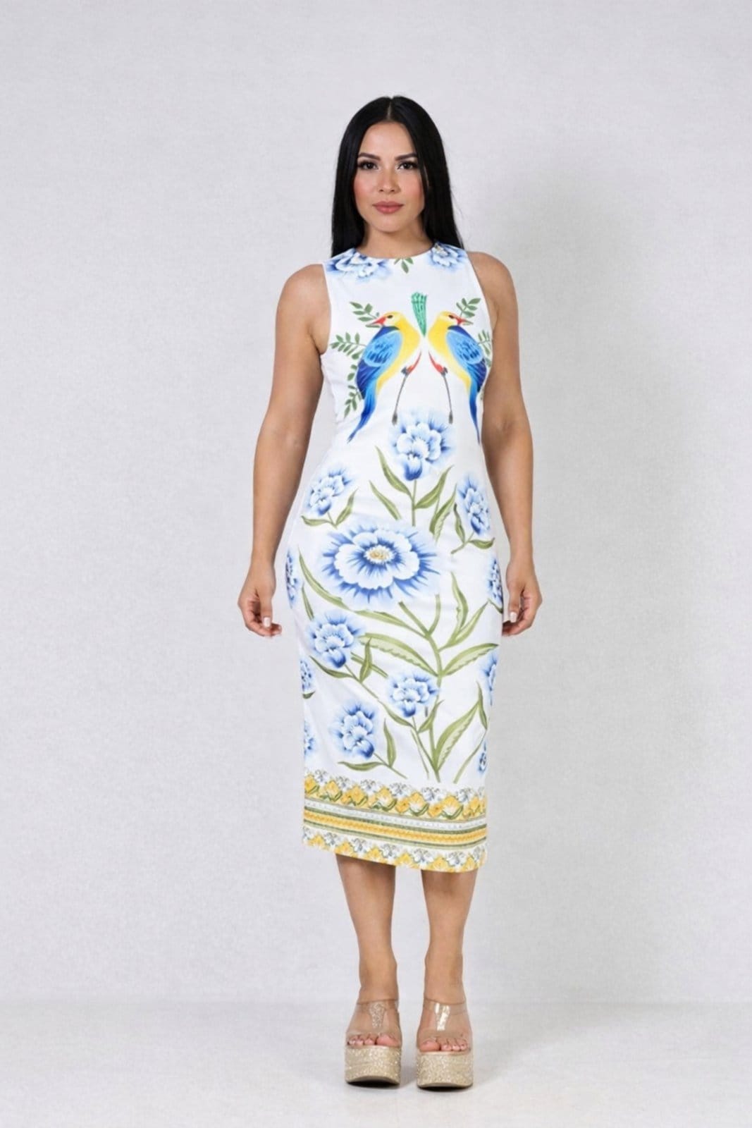 Vestido Midi D Bell Outlet Fashion Canelado Estampado