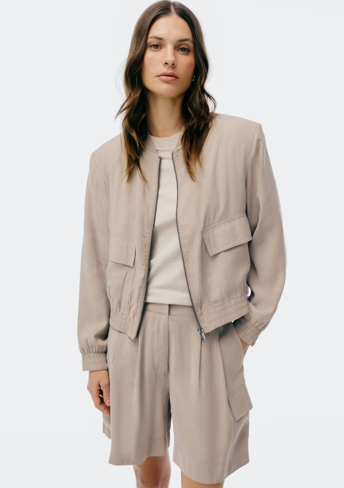 Vista principal Jaqueta Feminina Bomber Hering cinza