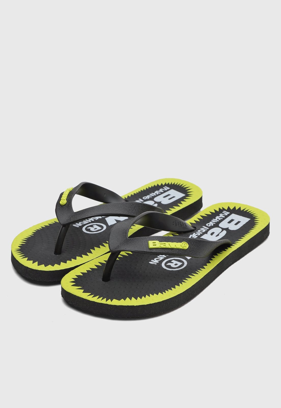 Vista 2 Chinelo Masculino BAW Noise Preto e Amarelo Neon BAW preto neon