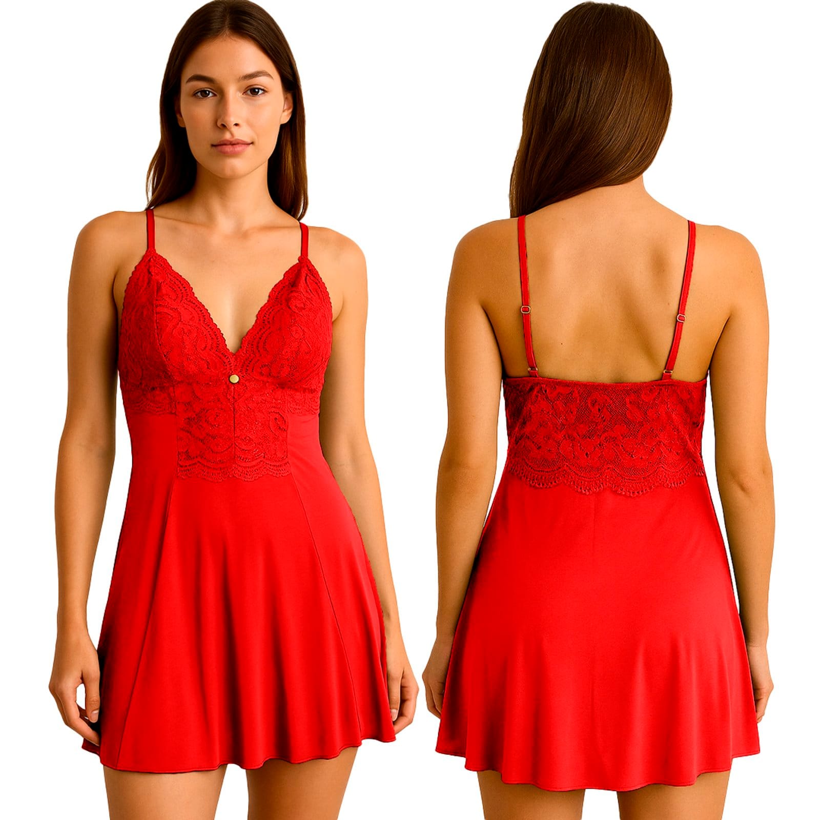 Camisola Gabi Lingerie Elegante Confortável em Poliamida Detalhes em Renda Perfeita Para Dormi Cereja