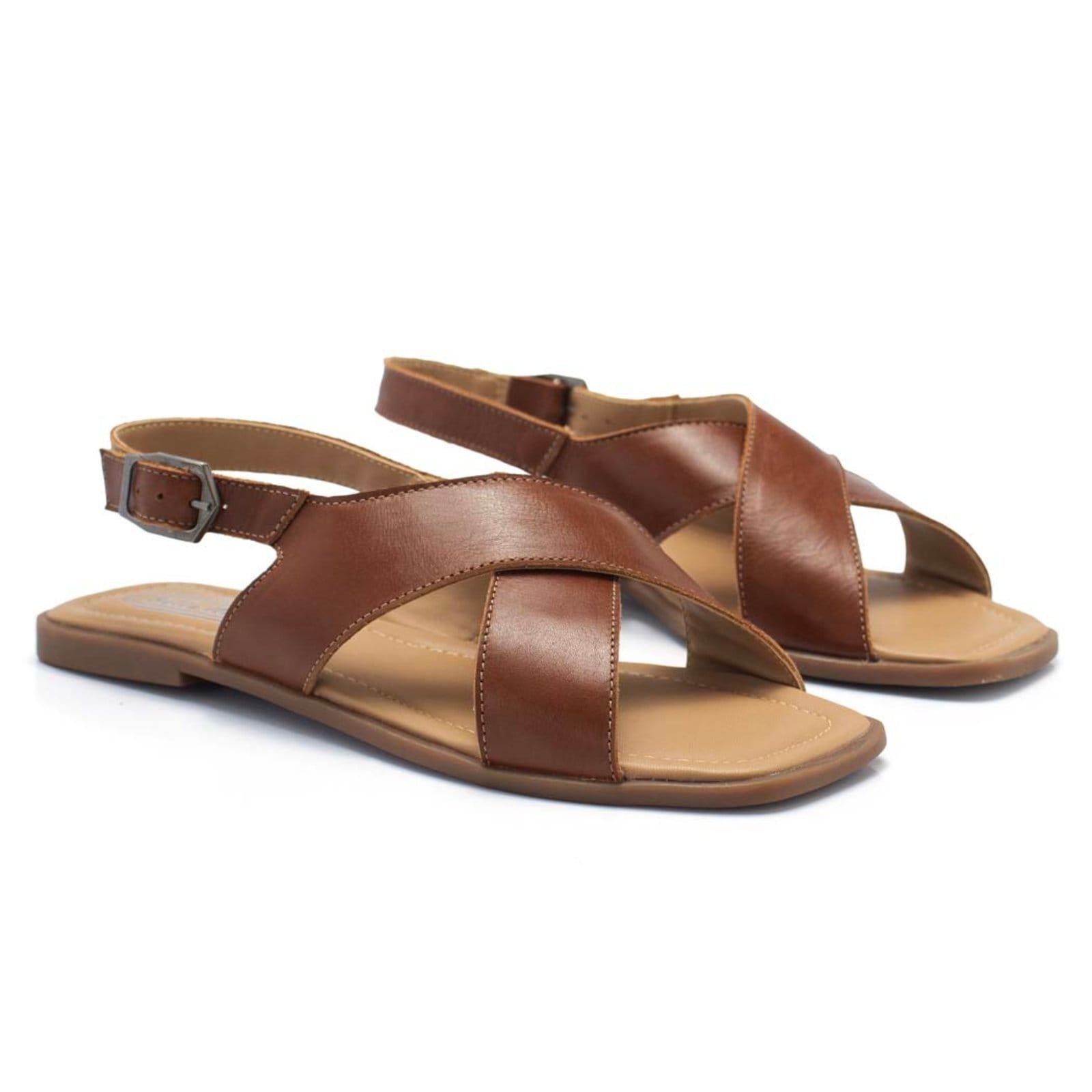 Sandália Bella Nina Rasteira Feminina Couro Ajustável Conforto Leveza Dia A Dia Casual Moderno Passeio Faculdade Versátil Caramelo