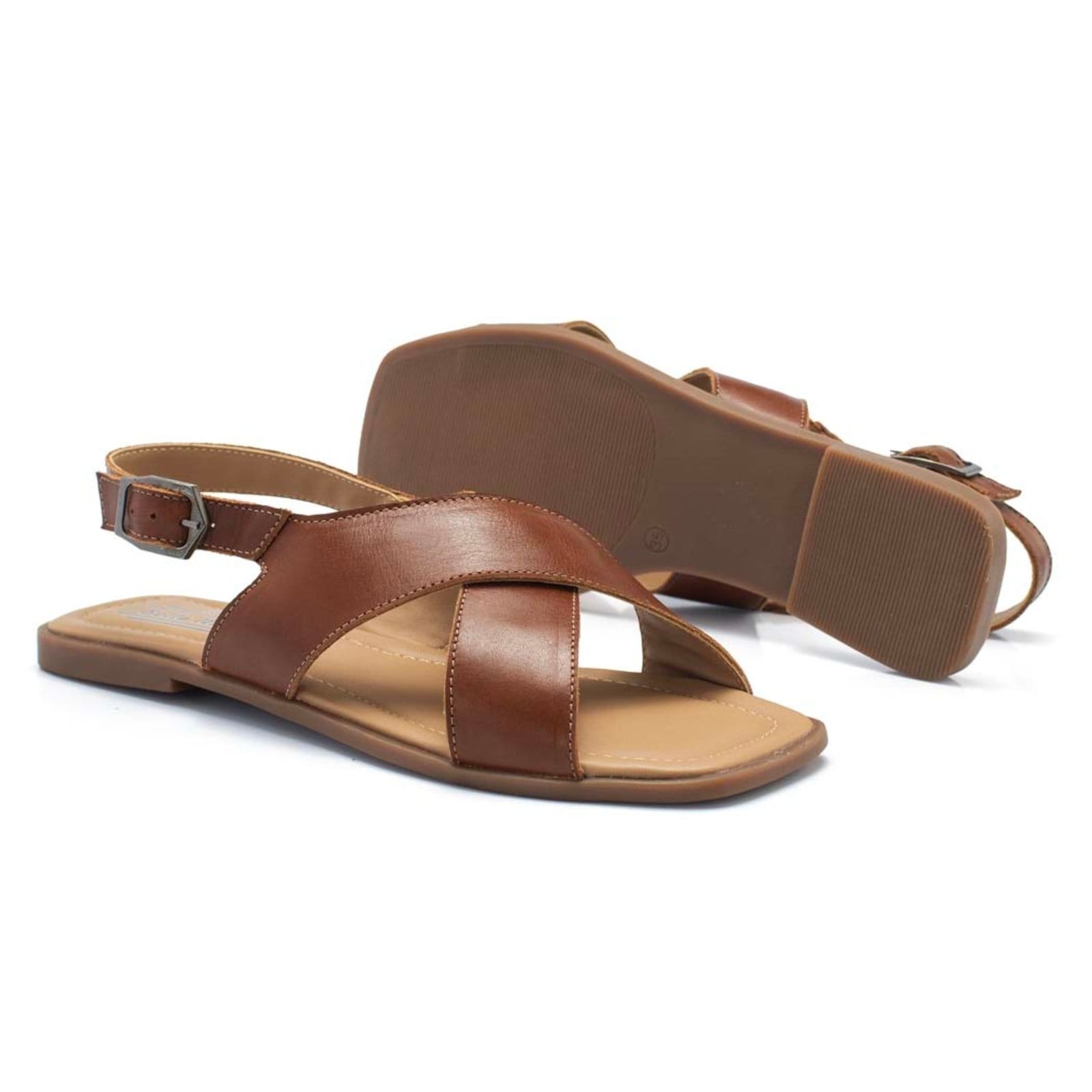 Vista 2 Sandália Bella Nina Rasteira Feminina Couro Ajustável Conforto Leveza Dia A Dia Casual Moderno Passeio Faculdade Versátil Caramelo Bella Nina preto