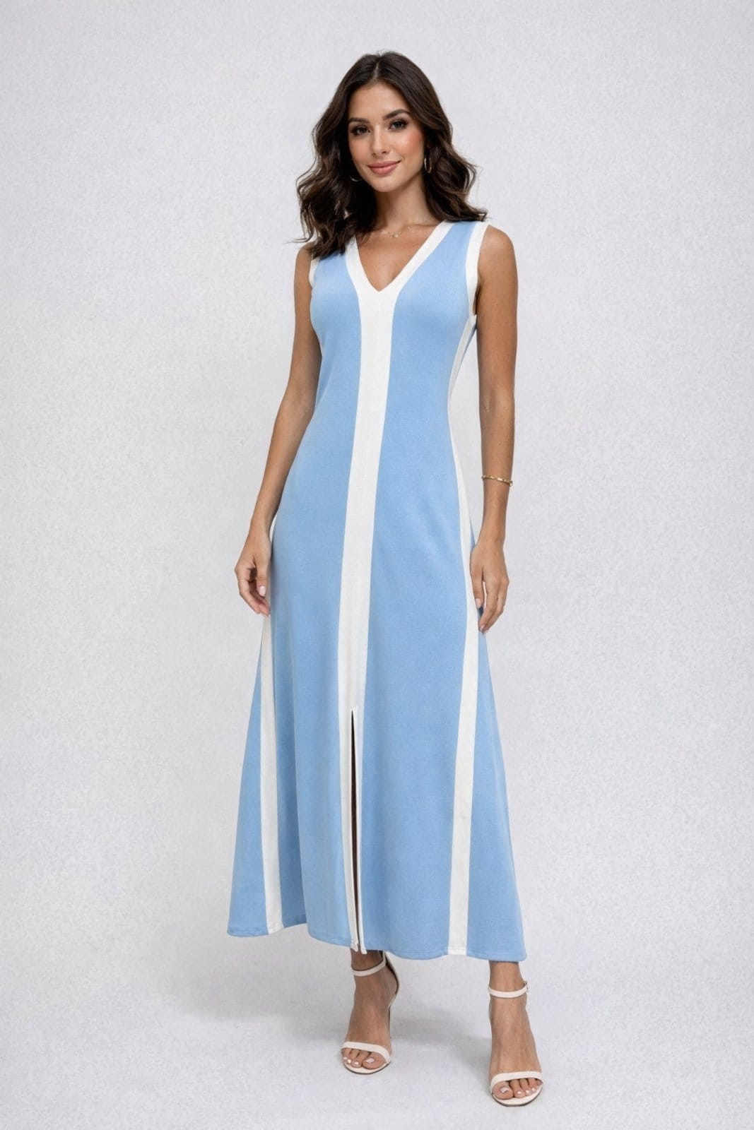 Vestido Longo D Bell Outlet Fashion Gola V Claro