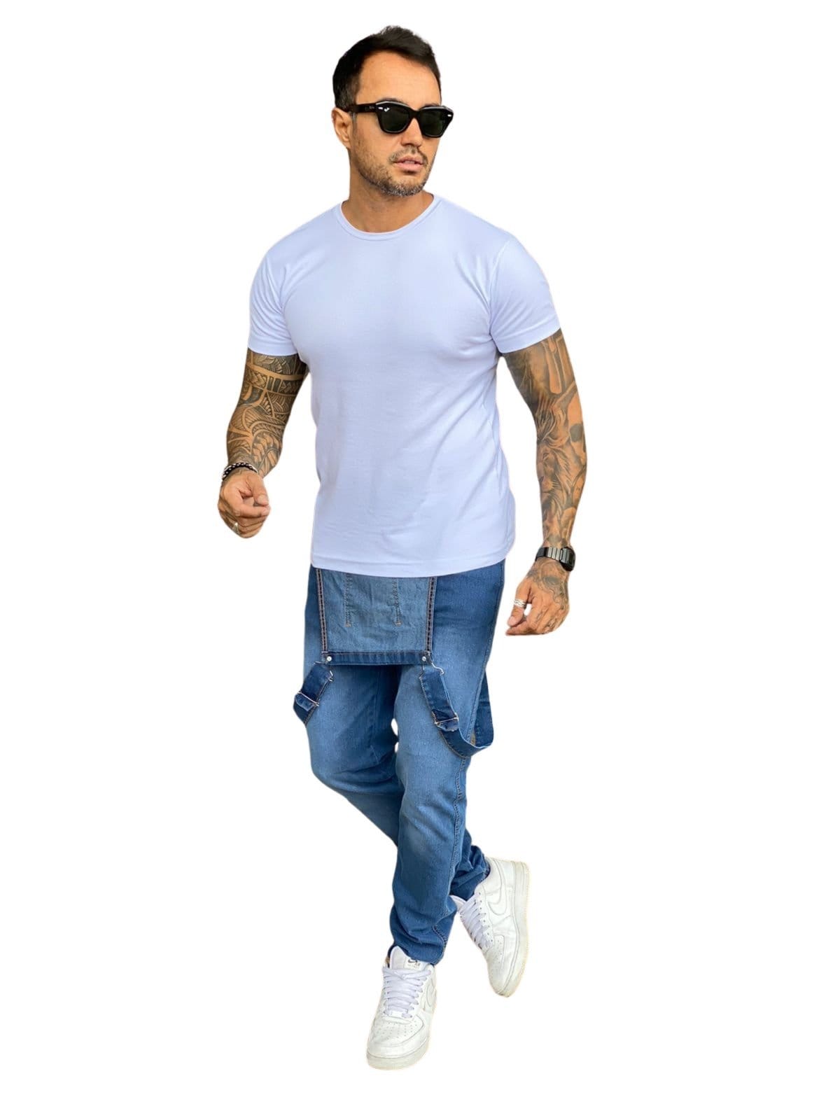 Vista 2 Macacão Masculino Jeans Light Jardineira Delave JEANS LIGHT azul