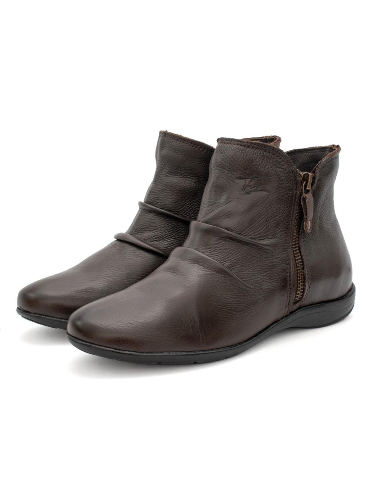 Bota Feminina Couro Cano Curto Zíper Dobra Moderna Casual