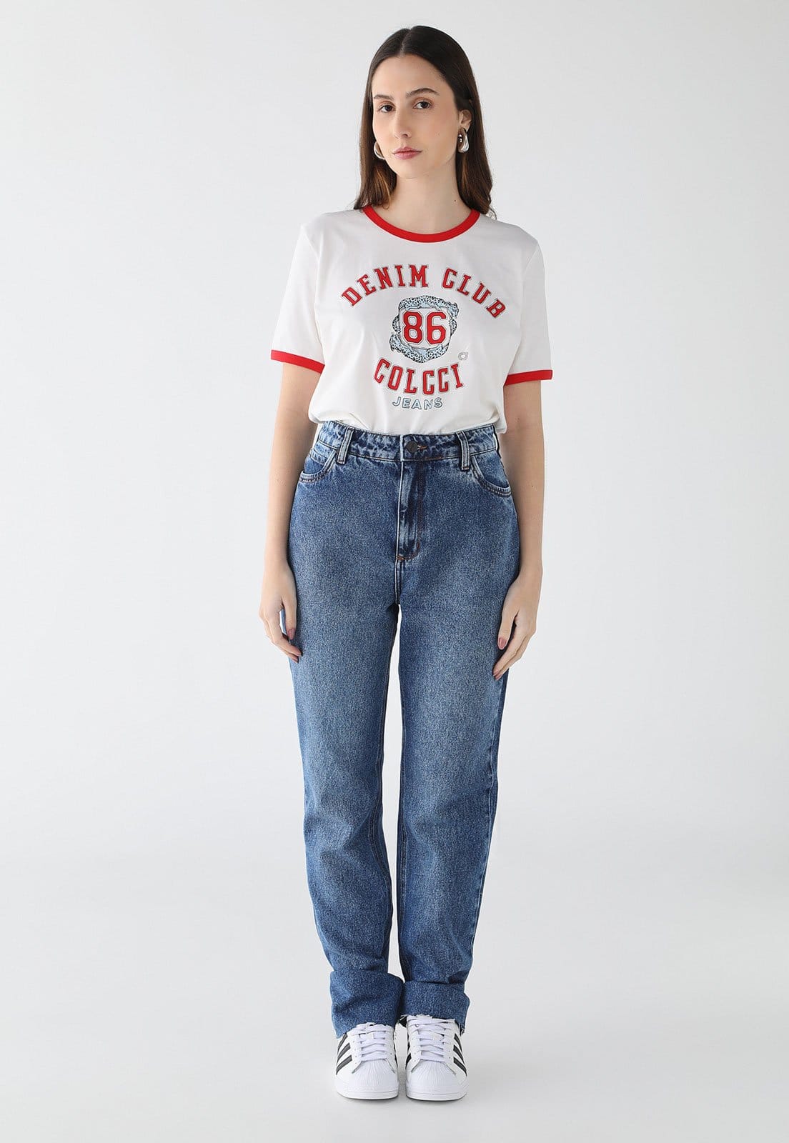 Vista 2 Calça Jeans Feminina Colcci Mom Cintura Alta Médio Colcci azul