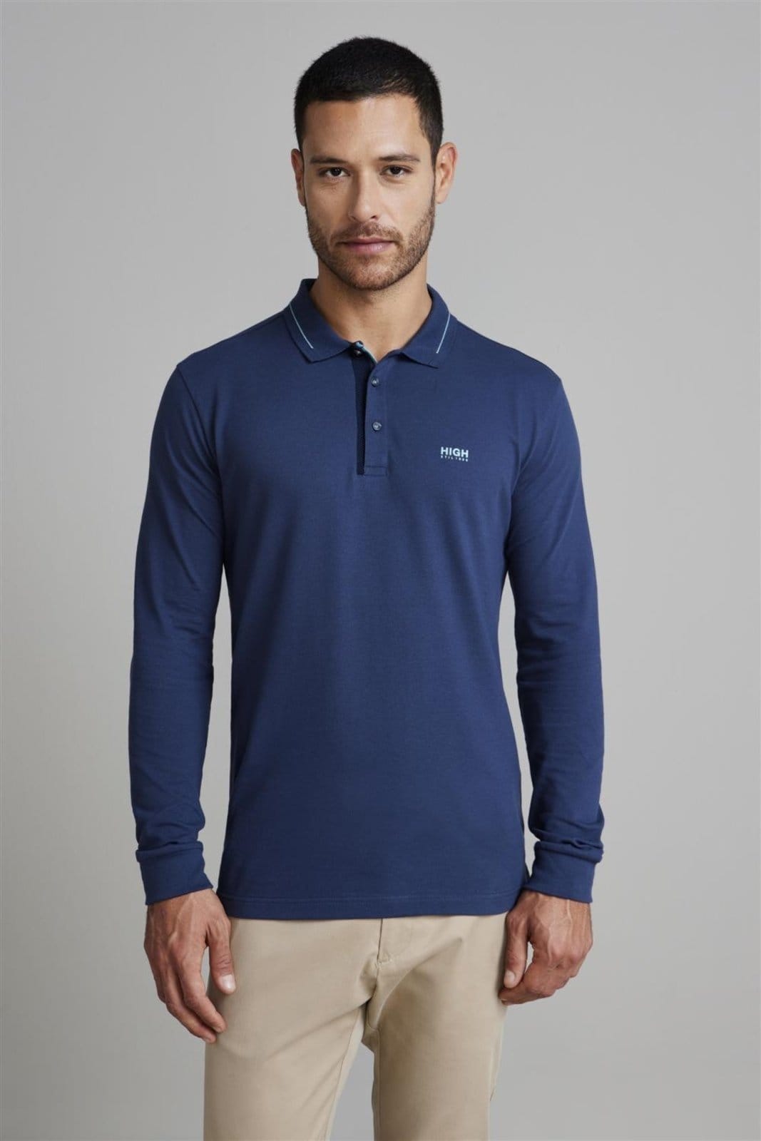 HIGHSTIL Camisa Polo Manga Longa Piquet Slim Fit Petróleo