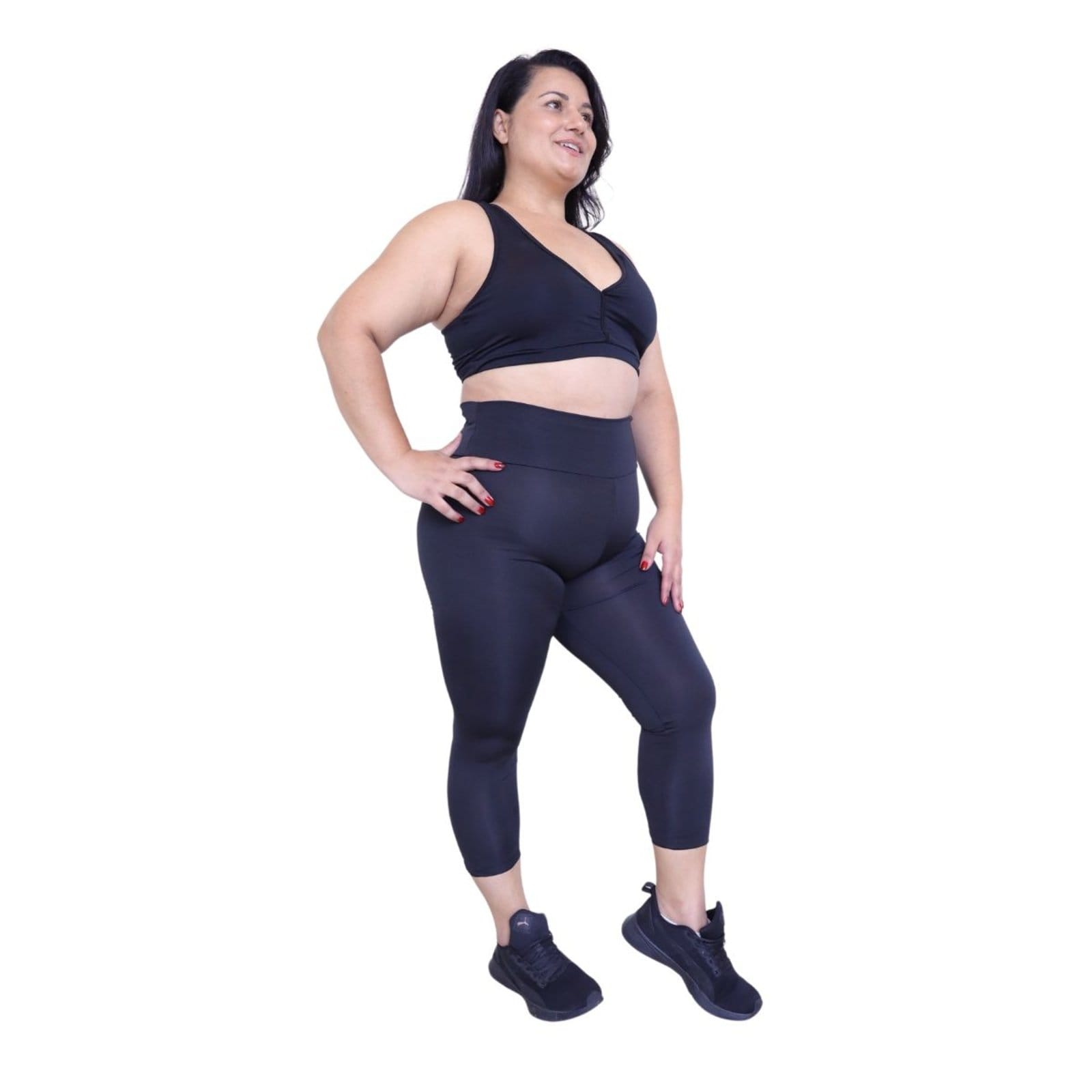 Calça Legging Plus Size Heide Ribeiro Corsário Fit Silver Preto