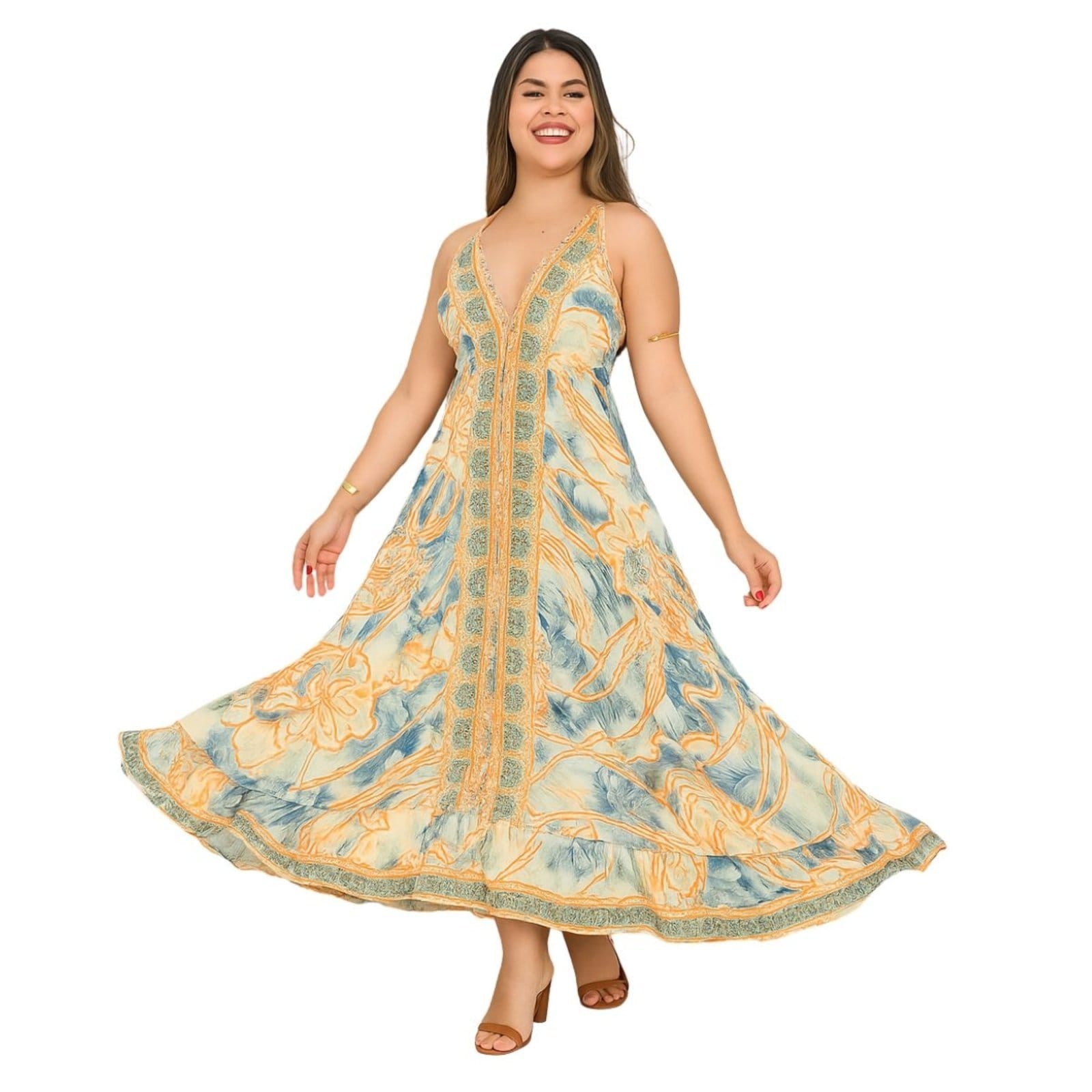 Vestido Lenço Indiano Vih Triny Longo Costas Abertas Premium