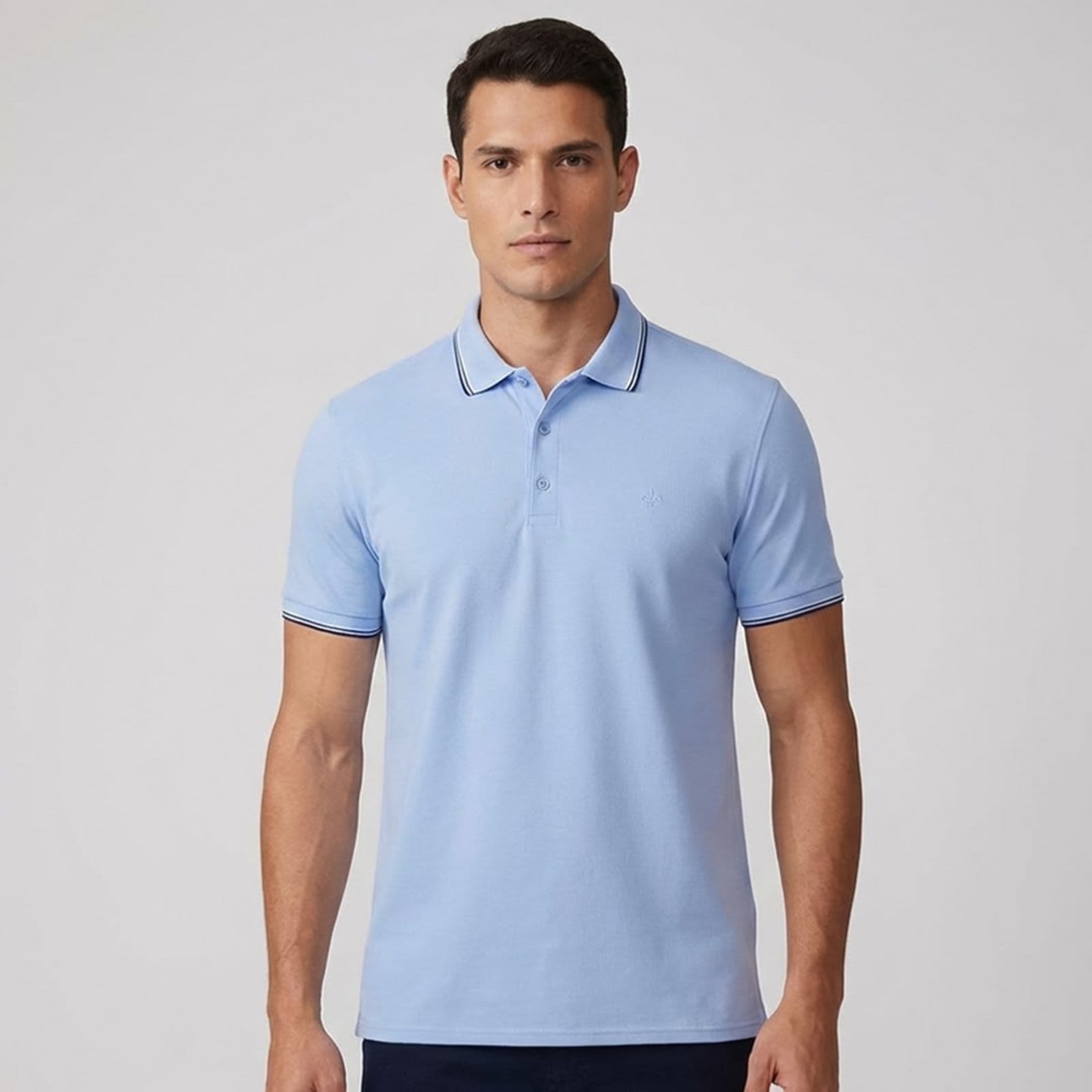 Vista principal Camisa Polo Dudalina Frisos Degradê Ou26 Masculino Dudalina azul