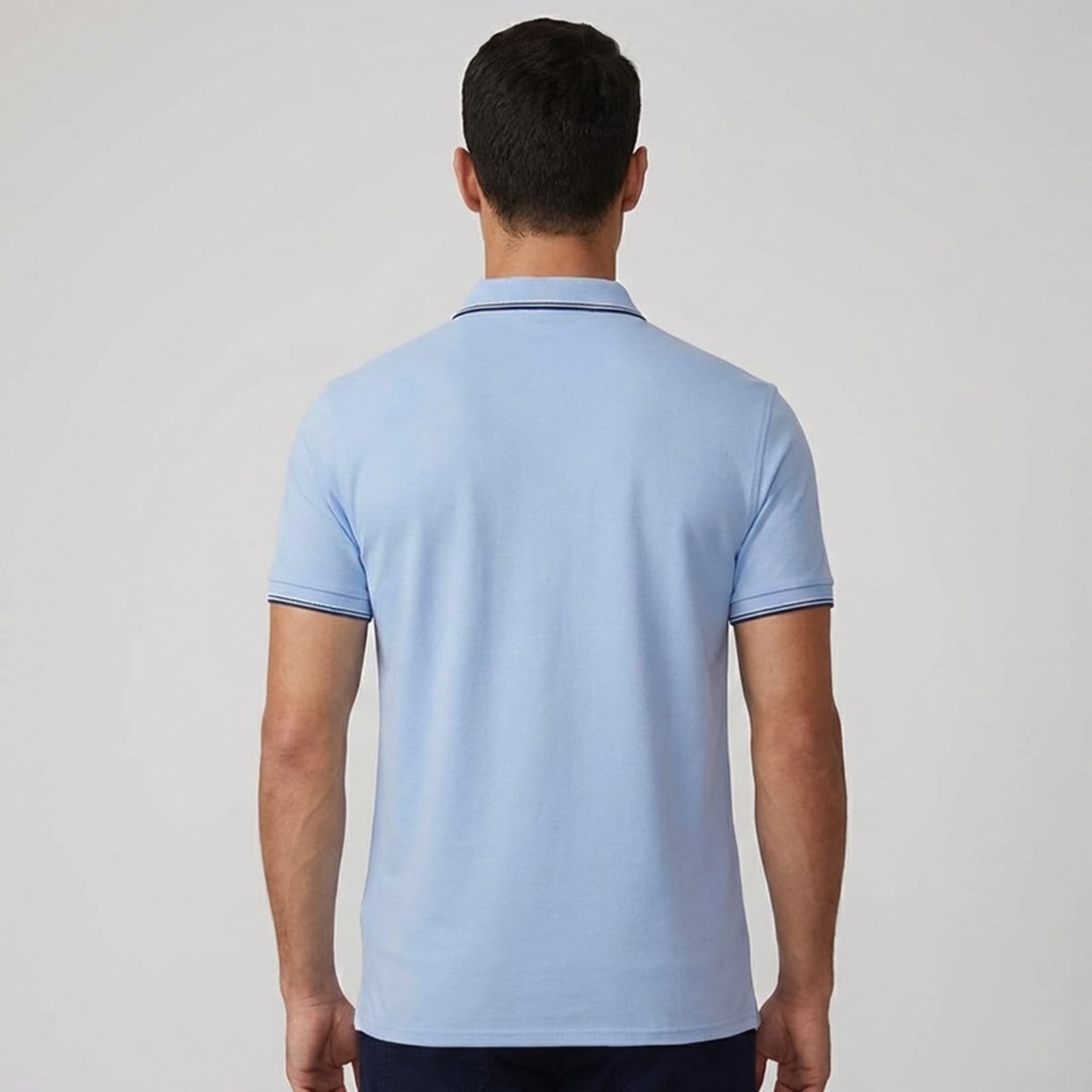 Vista 2 Camisa Polo Dudalina Frisos Degradê Ou26 Masculino Dudalina azul