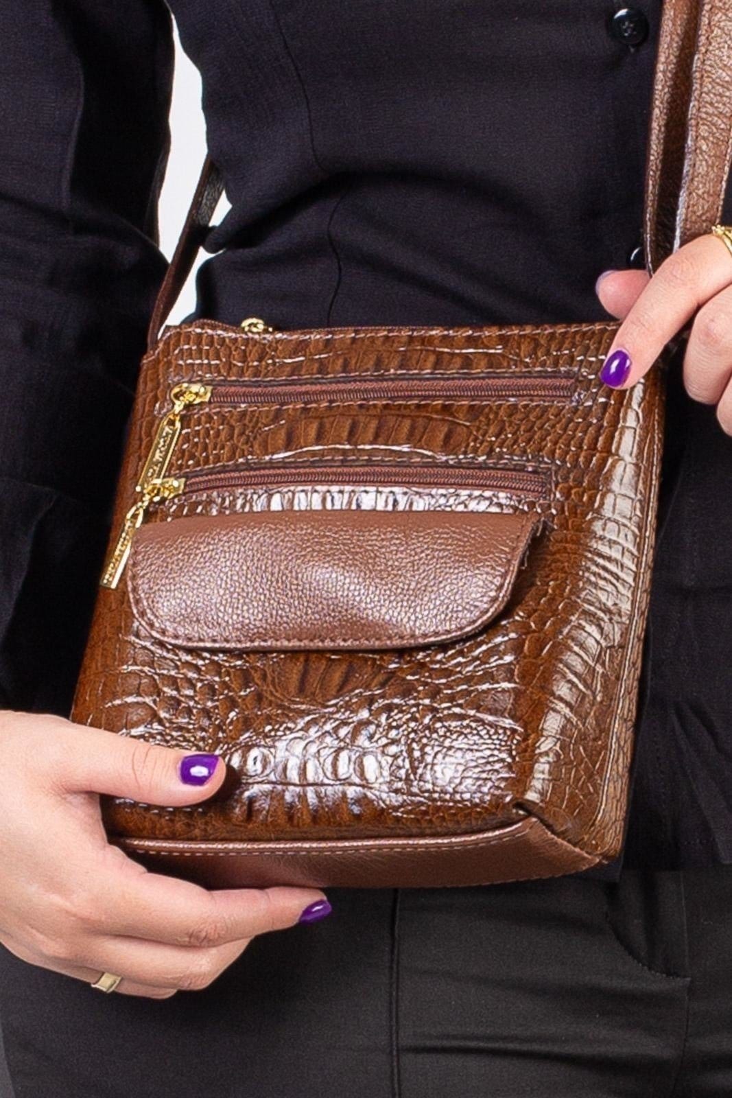 Vista 2 Bolsa transversal de couro croco Maura - Whisky Andrea Vinci vermelho