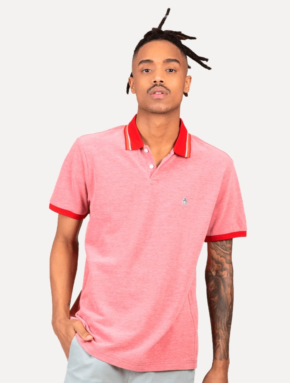 Polo Original Penguin Masculina Piquet Friso Patch Mescla