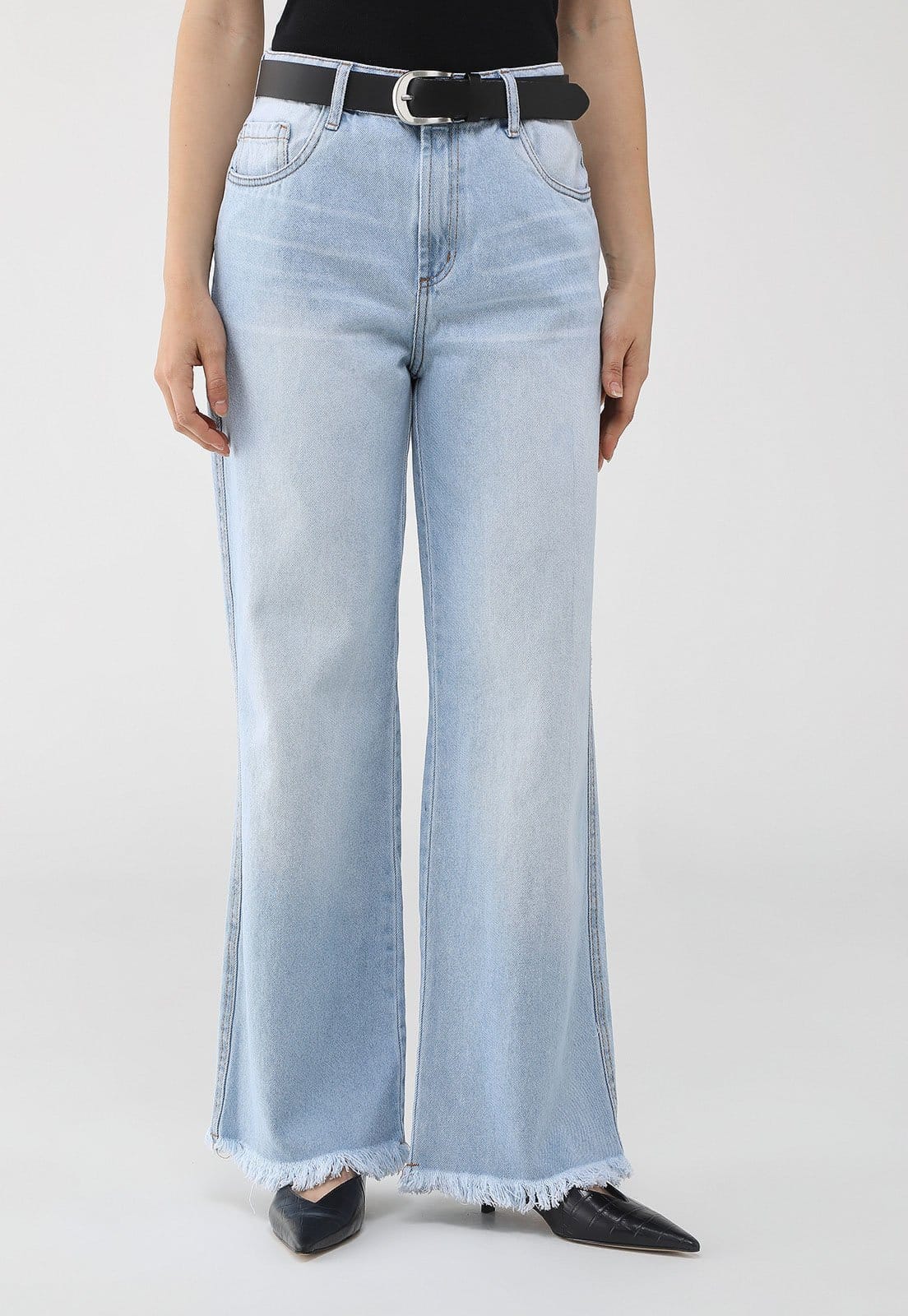 Calça Jeans Lança Perfume Wide Leg Barra Destroyed