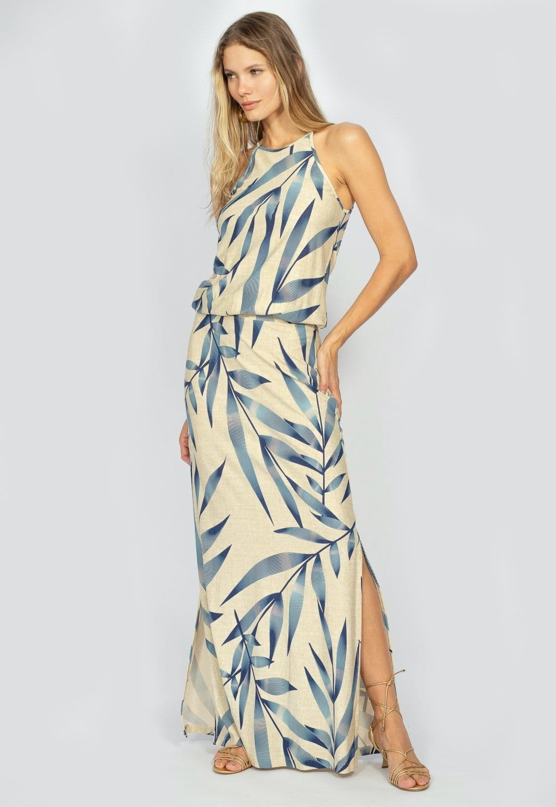 Vestido Longo Amazonia Vital Malha Trapézio com Elástico na Cintura Bambu