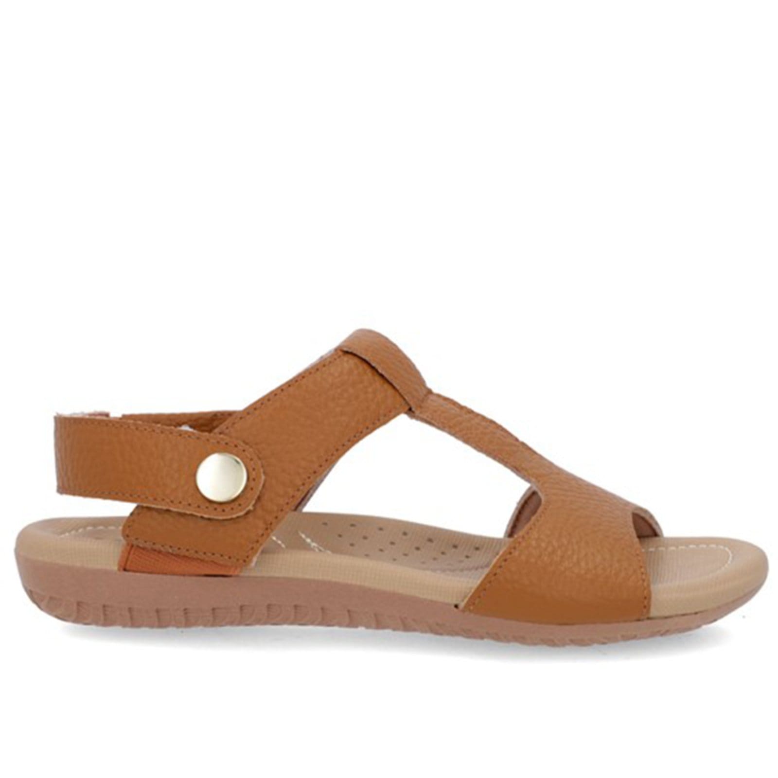 Sandália Tamanco Usaflex Baixa Couro Enfeite Tan