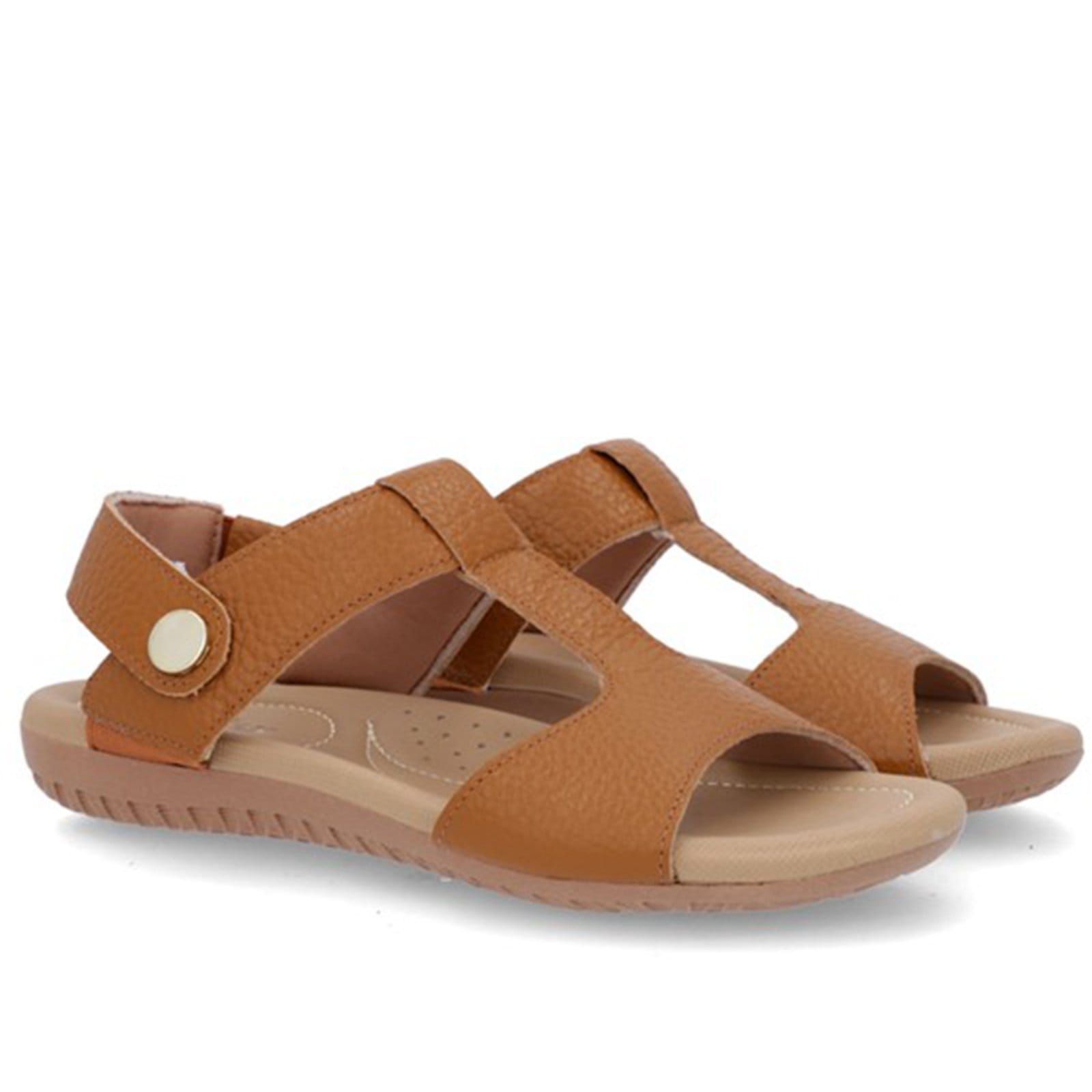 Vista 2 Sandália Tamanco Usaflex Baixa Couro Enfeite Tan Usaflex marrom tan