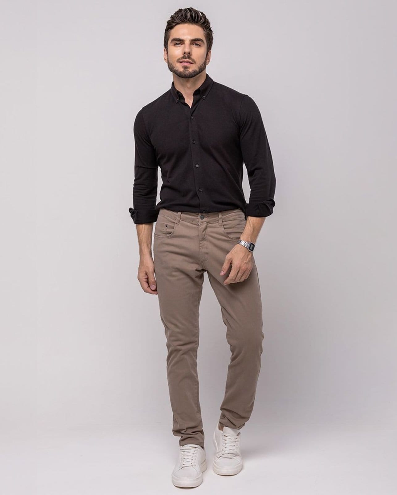Calça Sarja Masculina Slim Fit Básica 22191 Caqui