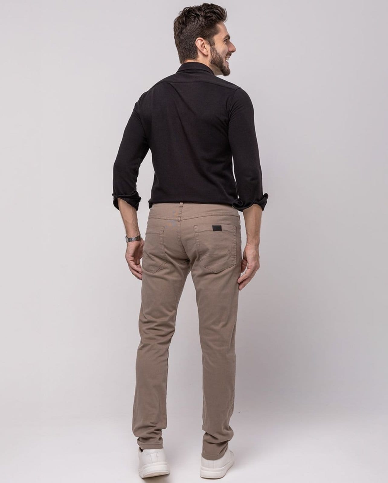 Vista 2 Calça Sarja Masculina Slim Fit Básica 22191 Caqui Consciência cáqui caqui