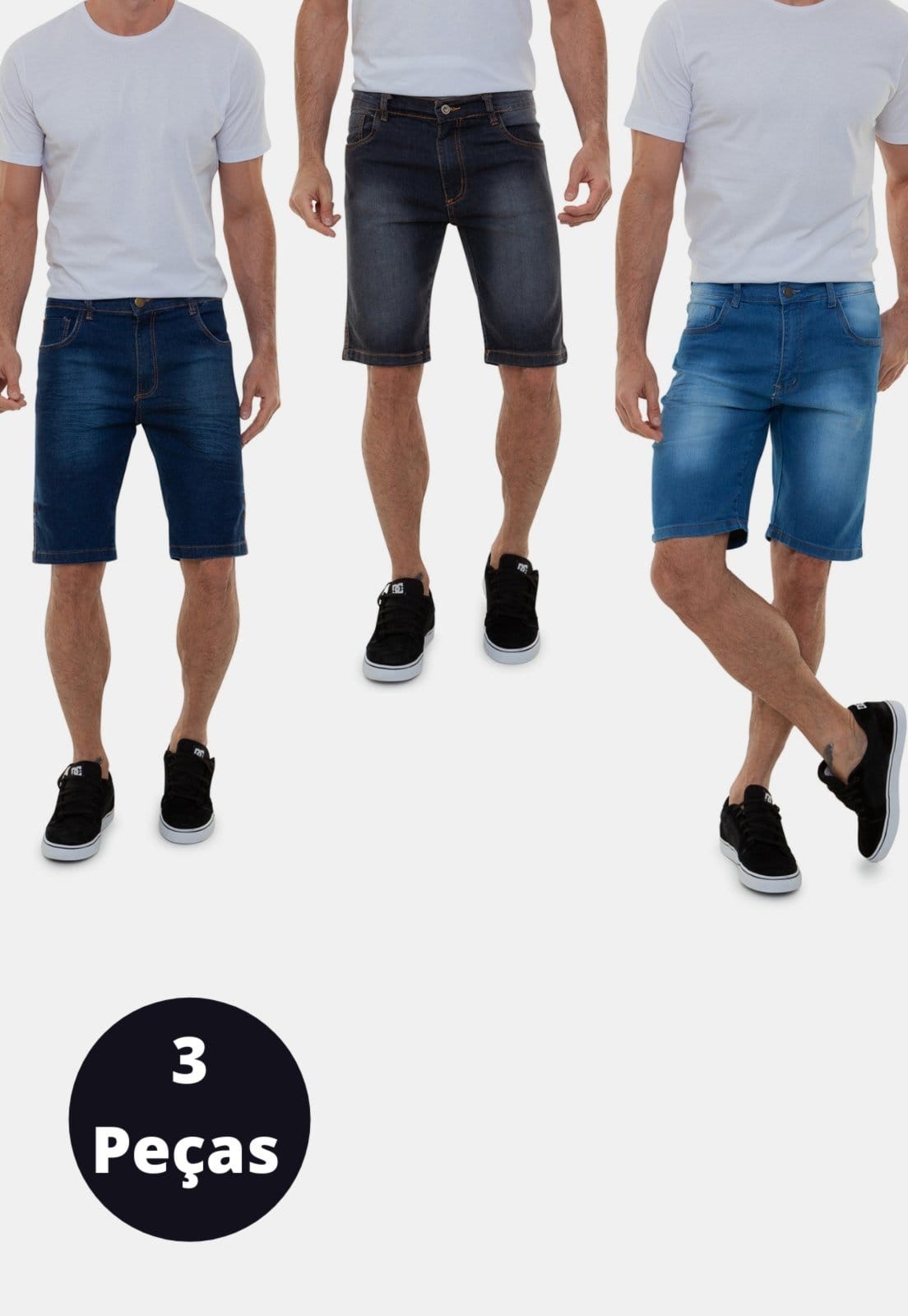 Vista 2 Kit 3 Peças Bermudas Jeans Tradicional Versatti Praga Versatti Jeans azul