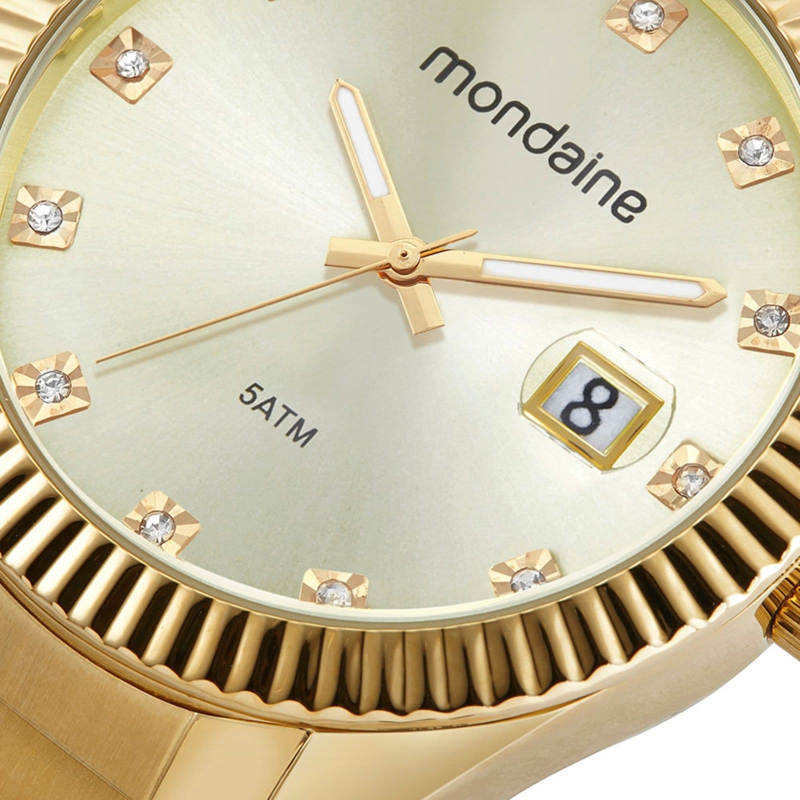 Vista 2 Relógio Feminino Cristais Lupa Para Calendário Mondaine dourado