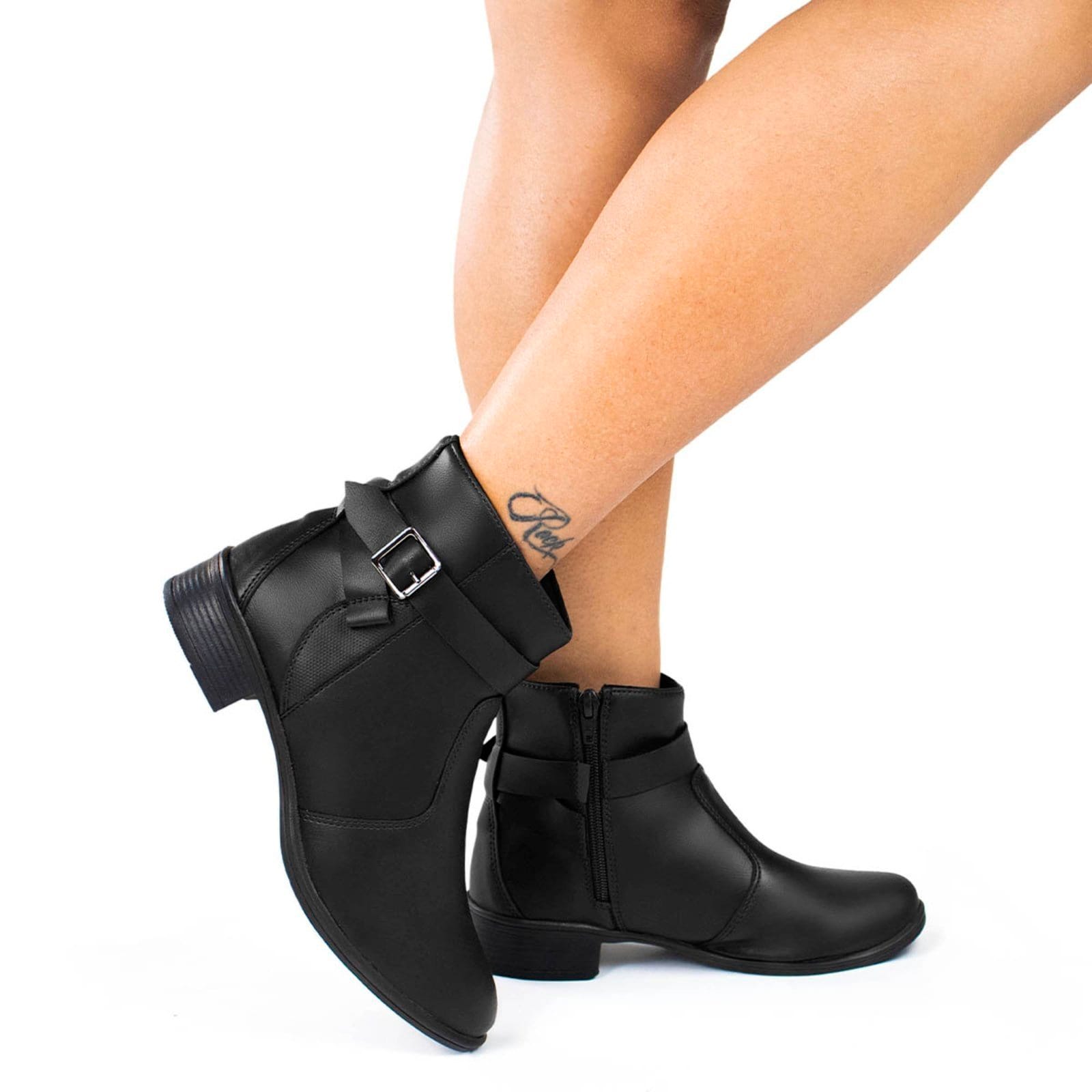 Bota Feminina Épico Casual Cano Curto Salto Baixo Lisa Confortável Moda