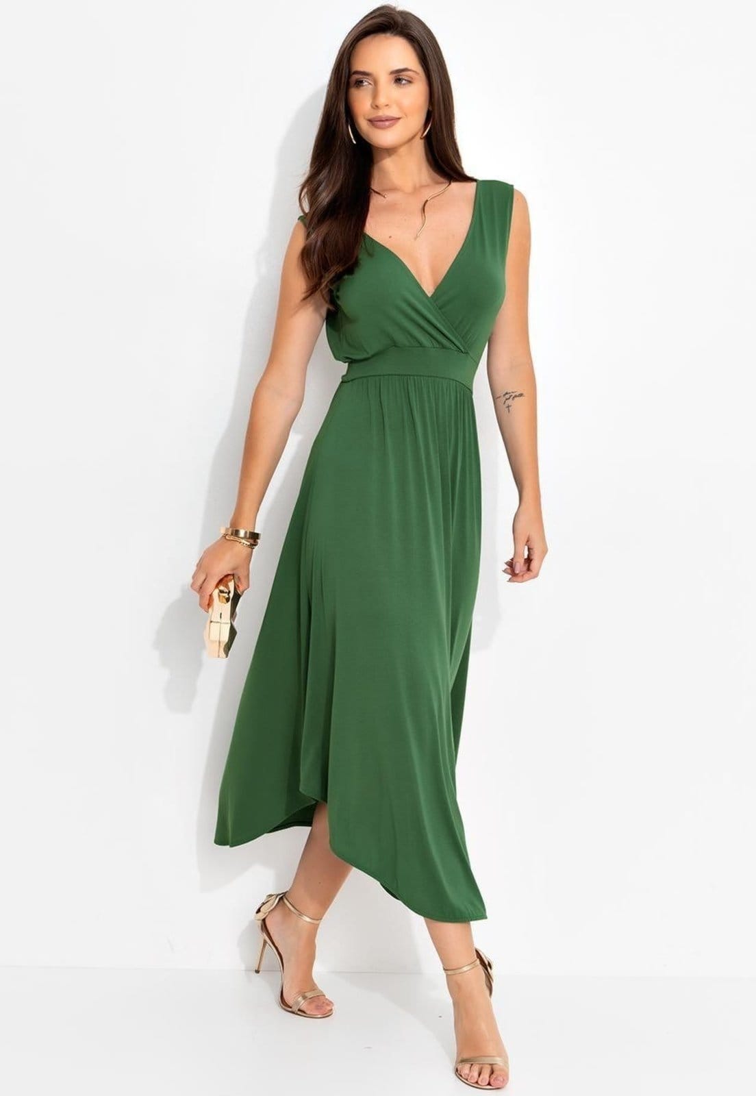 Vestido Em Malha De Viscose Oliva