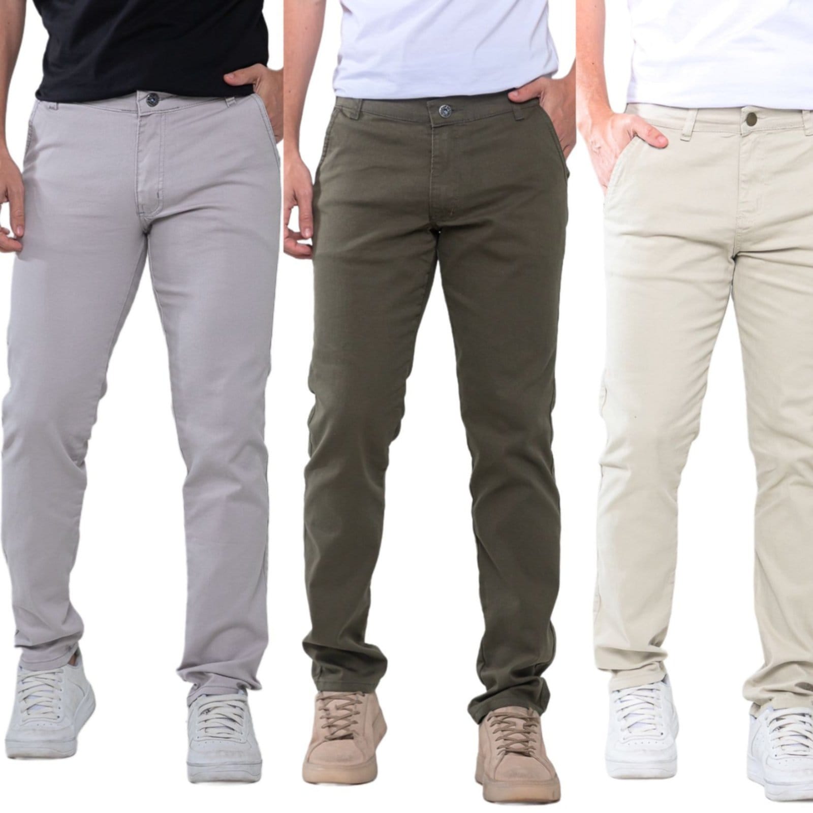 Kit 3 Calças Sarja Masculina KOVALI Skinny Casual Premium Confortável com Elastano e Verde