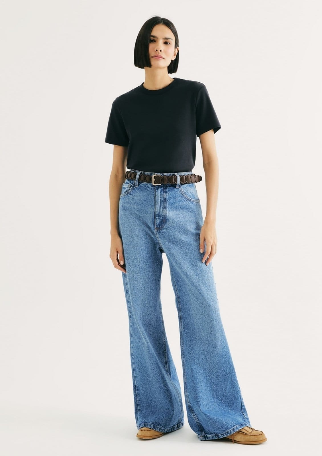 Calça Jeans Feminina Pantalona Cintura Alta