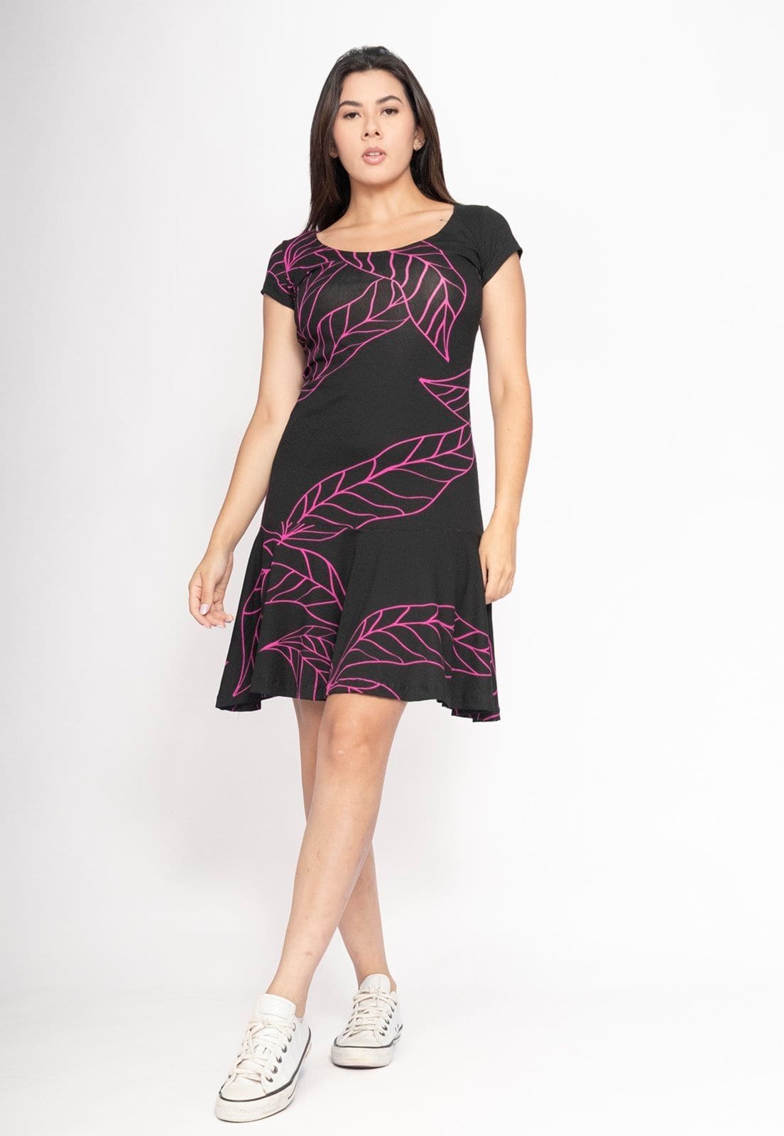 Vestido CabanaFree Aiyra Curto Malha Estampa Antúrios Lilás