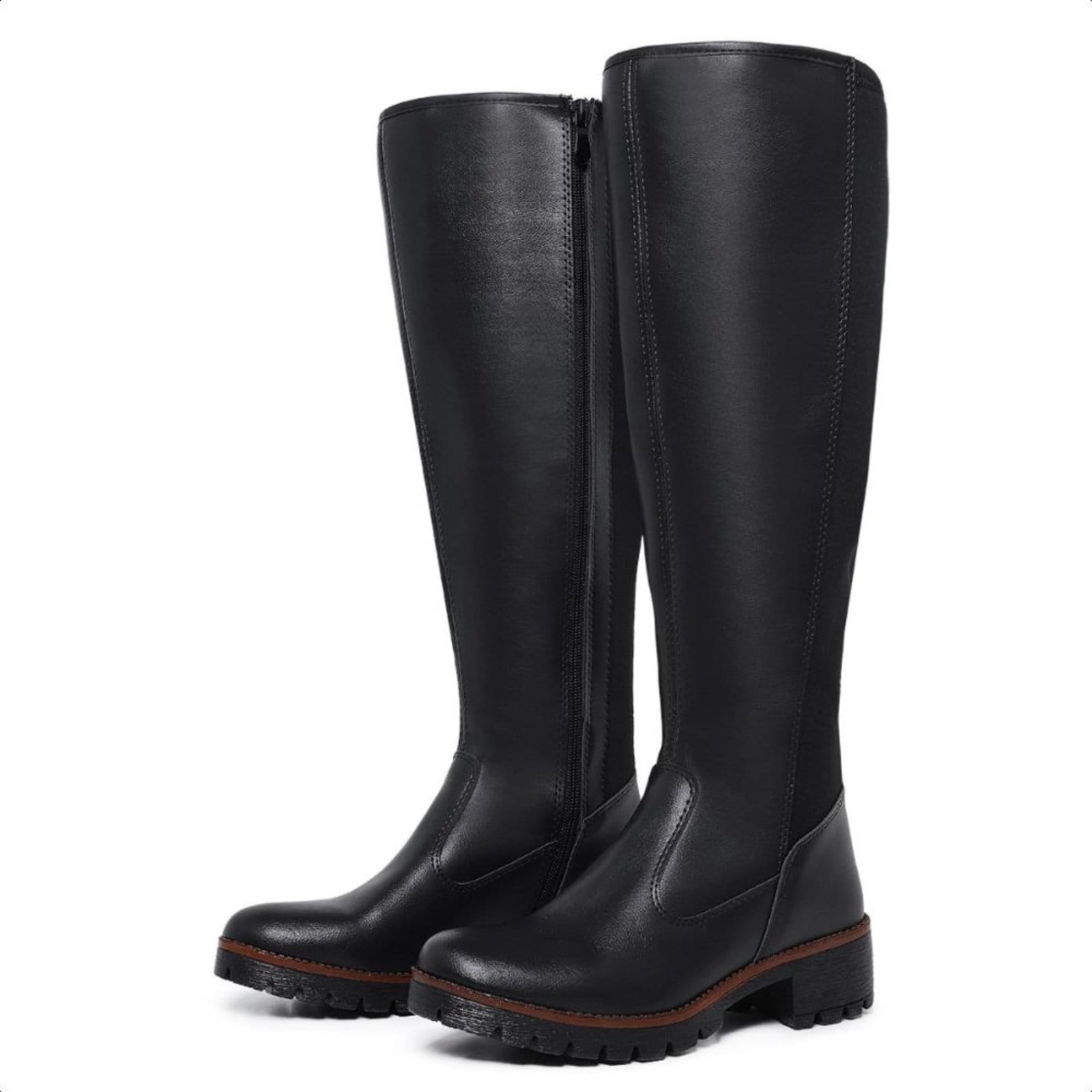 Bota Cano Alto Longo Feminina com ELastico Panturrilha Preta